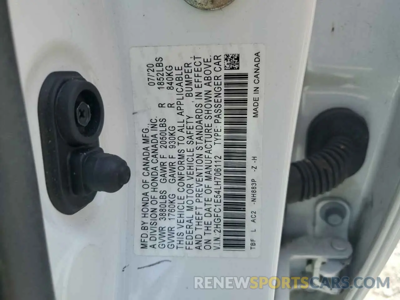 13 fotografías del automóvil dañado 2HGFC1E54LH706112 HONDA CIVIC 2020