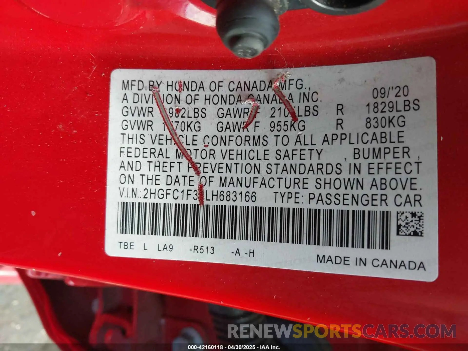 9 fotografías del automóvil dañado 2HGFC1F32LH683166 HONDA CIVIC 2020