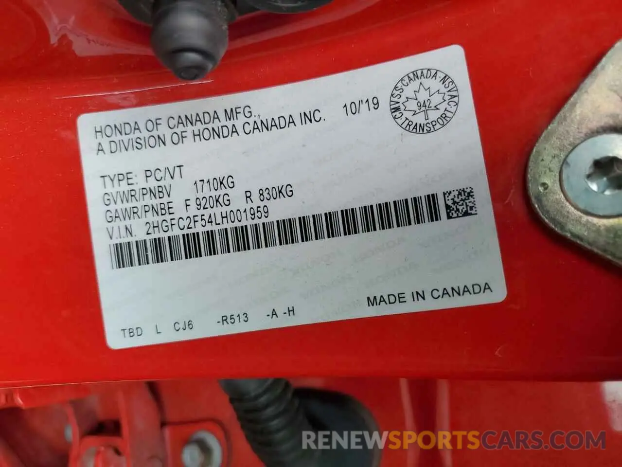 12 fotografías del automóvil dañado 2HGFC2F54LH001959 HONDA CIVIC 2020