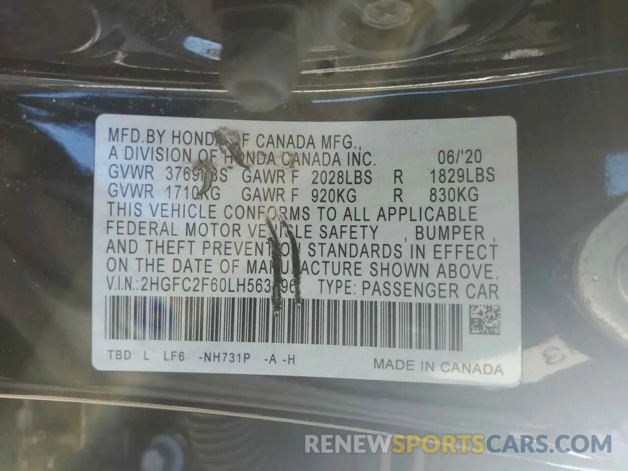 14 fotografías del automóvil dañado 2HGFC2F60LH563396 HONDA CIVIC 2020