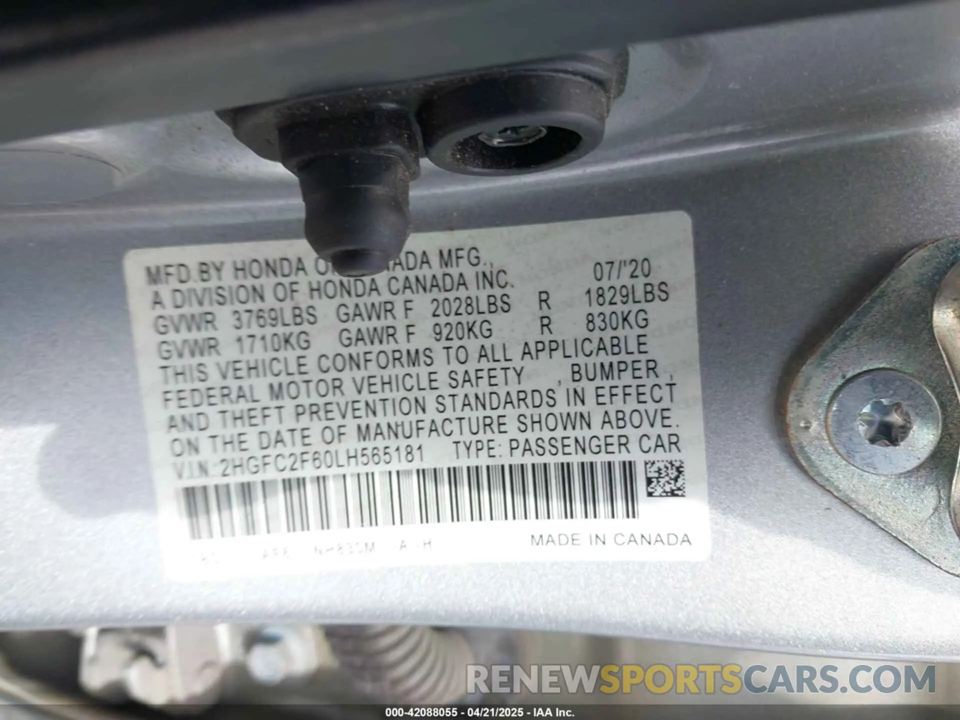 9 fotografías del automóvil dañado 2HGFC2F60LH565181 HONDA CIVIC 2020