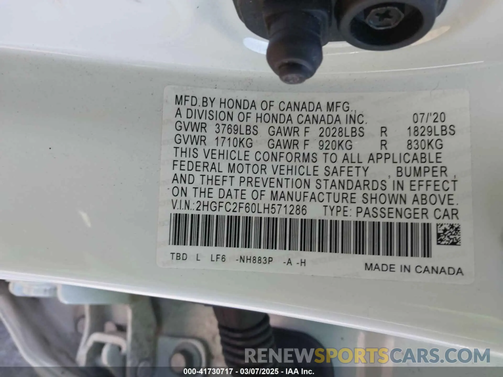 9 fotografías del automóvil dañado 2HGFC2F60LH571286 HONDA CIVIC 2020