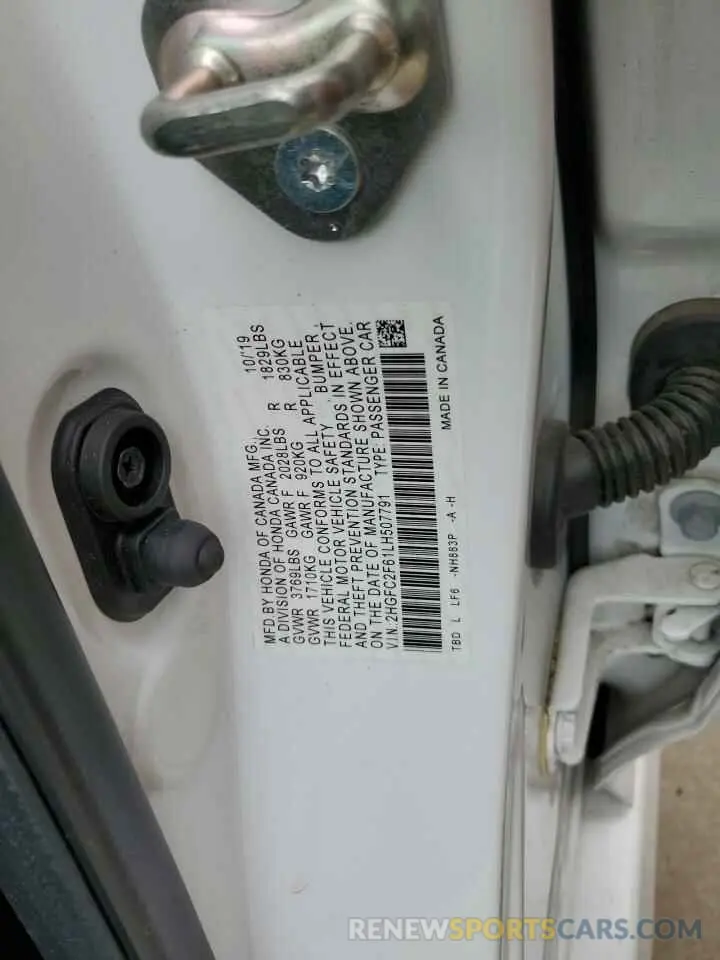 12 fotografías del automóvil dañado 2HGFC2F61LH507791 HONDA CIVIC 2020