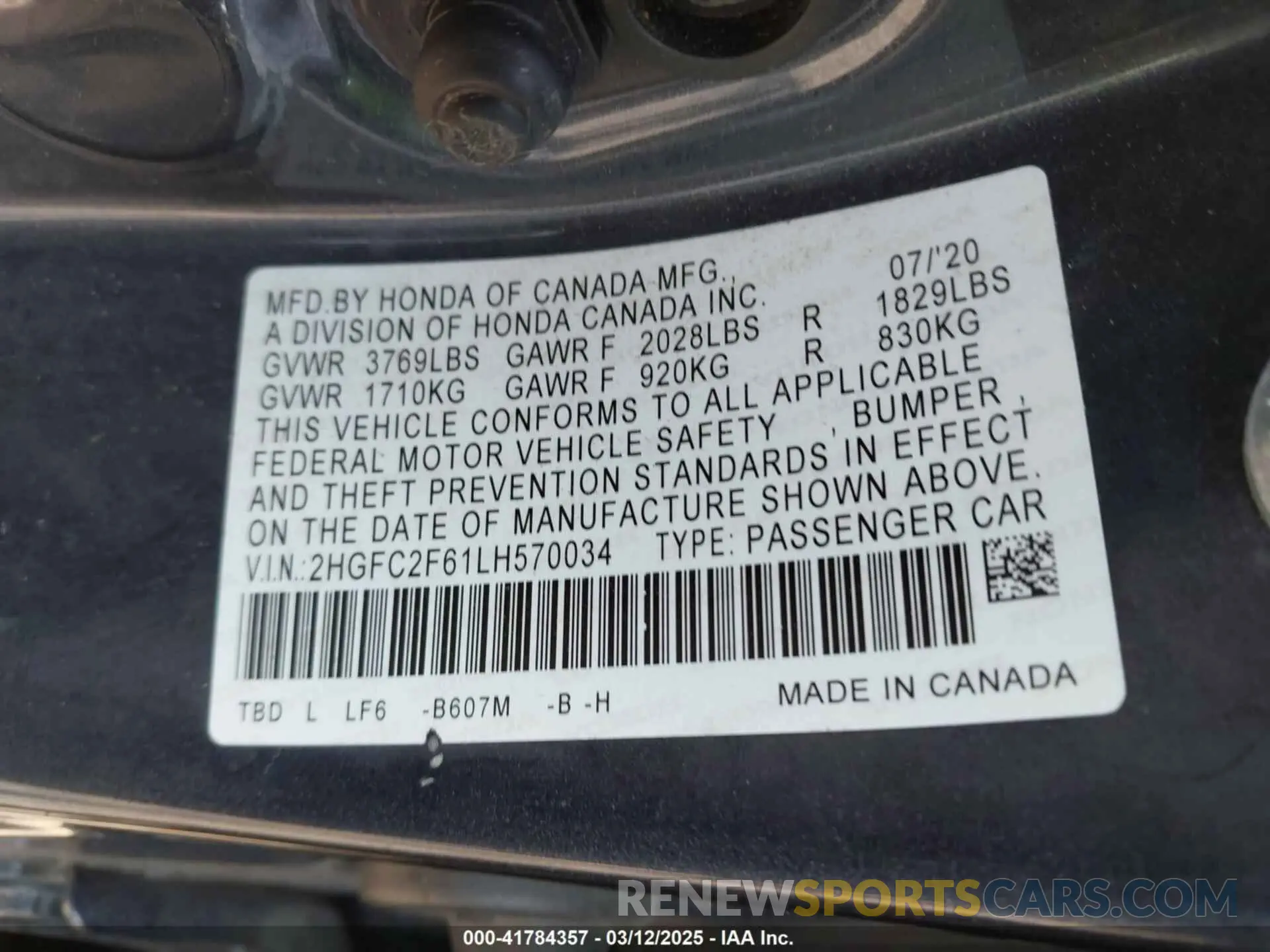 9 fotografías del automóvil dañado 2HGFC2F61LH570034 HONDA CIVIC 2020