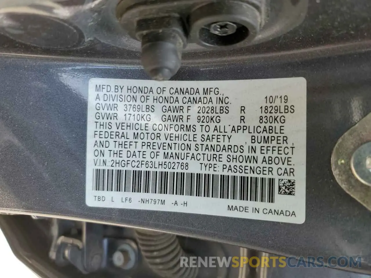 12 fotografías del automóvil dañado 2HGFC2F63LH502768 HONDA CIVIC 2020