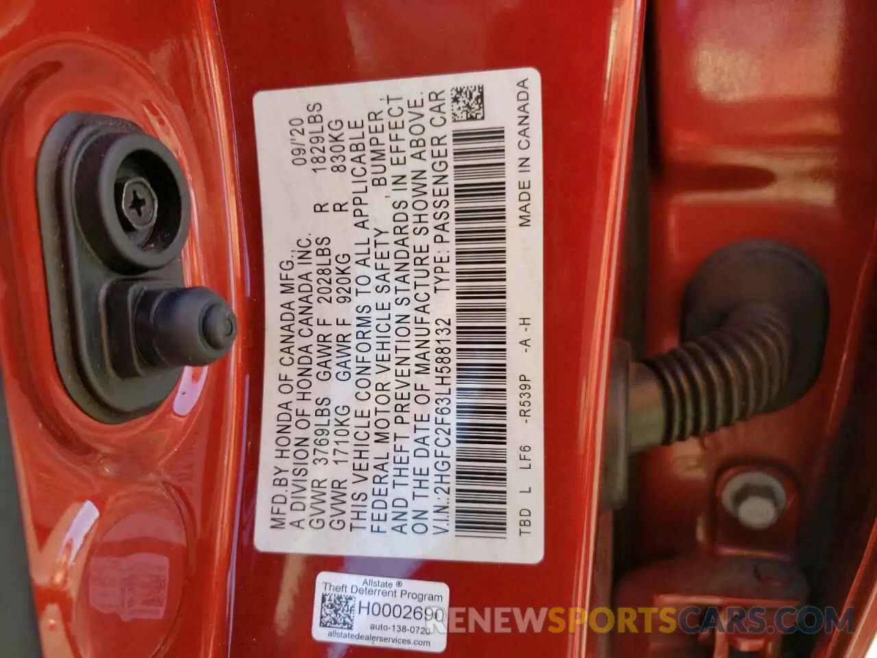 15 fotografías del automóvil dañado 2HGFC2F63LH588132 HONDA CIVIC 2020