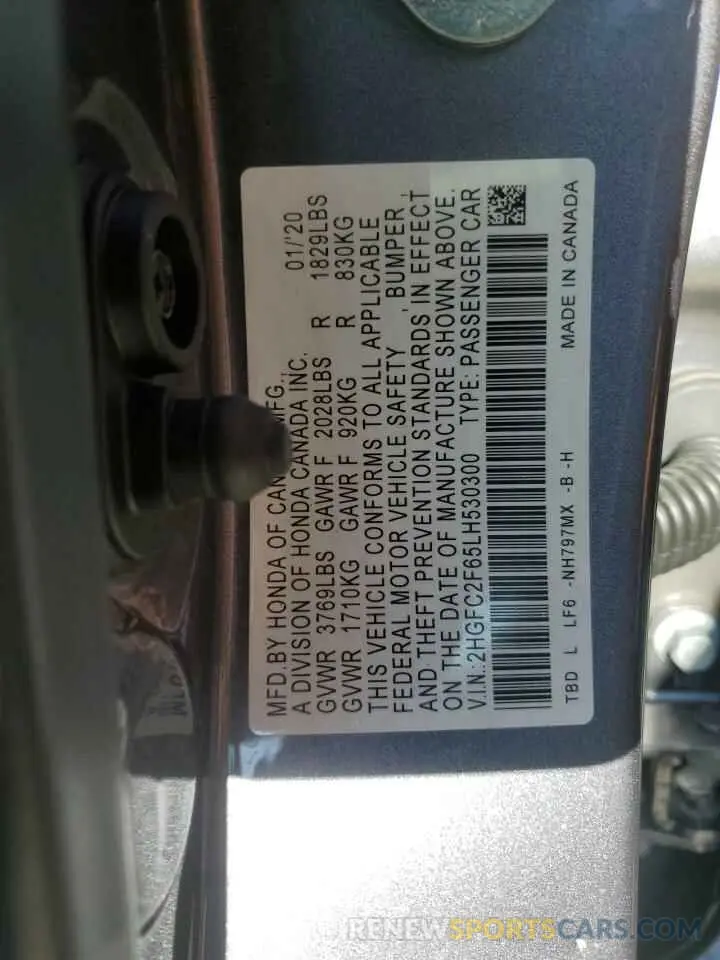 13 fotografías del automóvil dañado 2HGFC2F65LH530300 HONDA CIVIC 2020