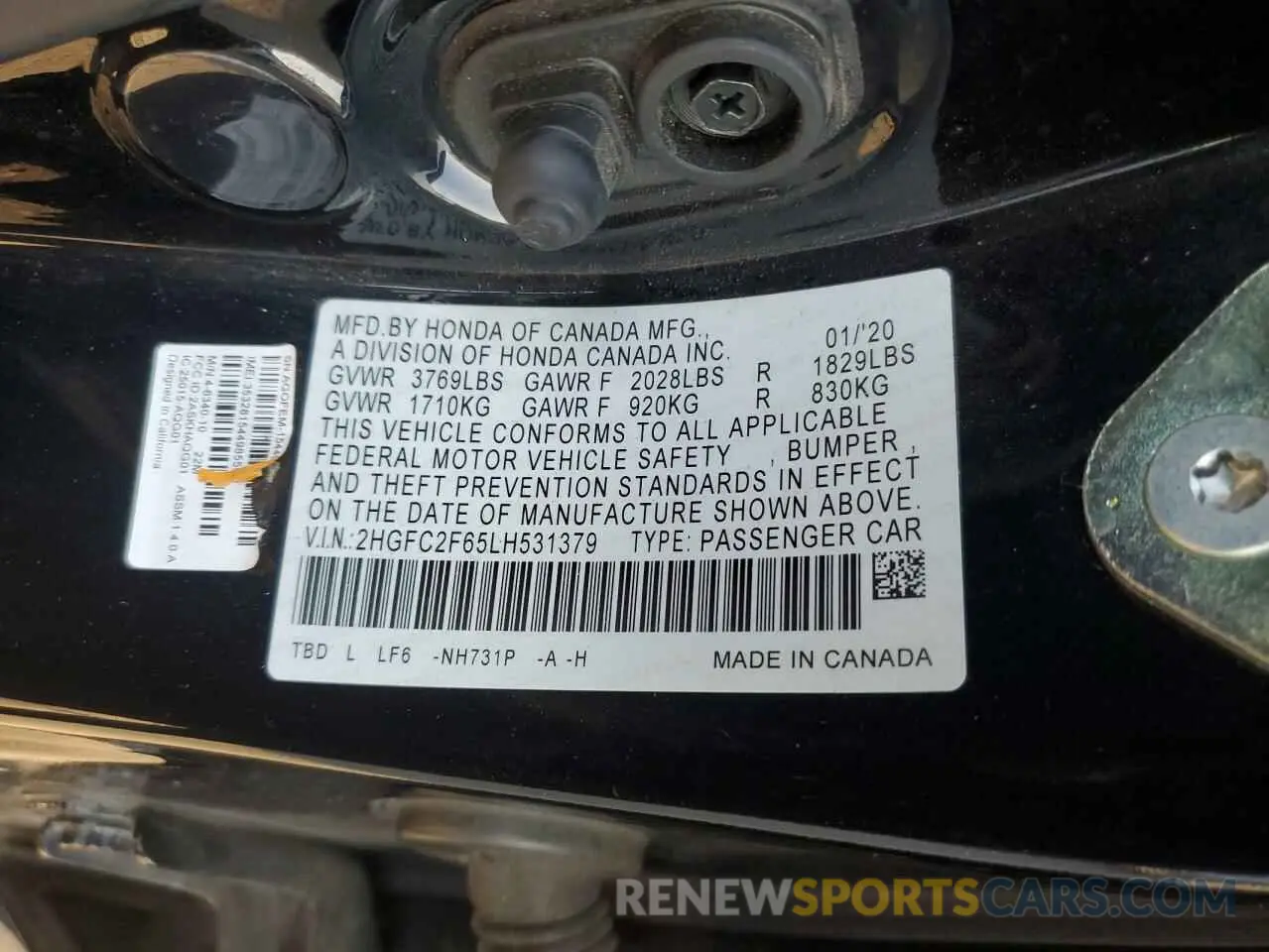 13 fotografías del automóvil dañado 2HGFC2F65LH531379 HONDA CIVIC 2020