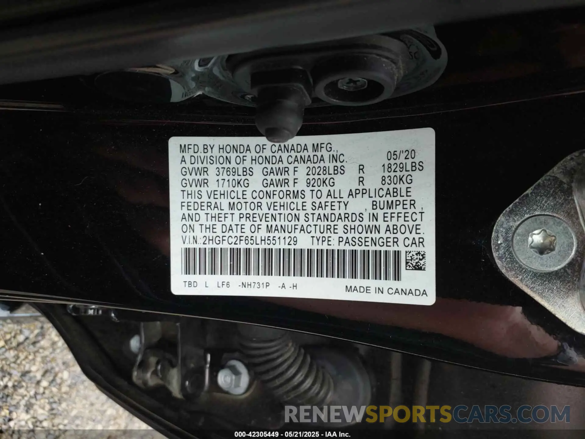 9 fotografías del automóvil dañado 2HGFC2F65LH551129 HONDA CIVIC 2020