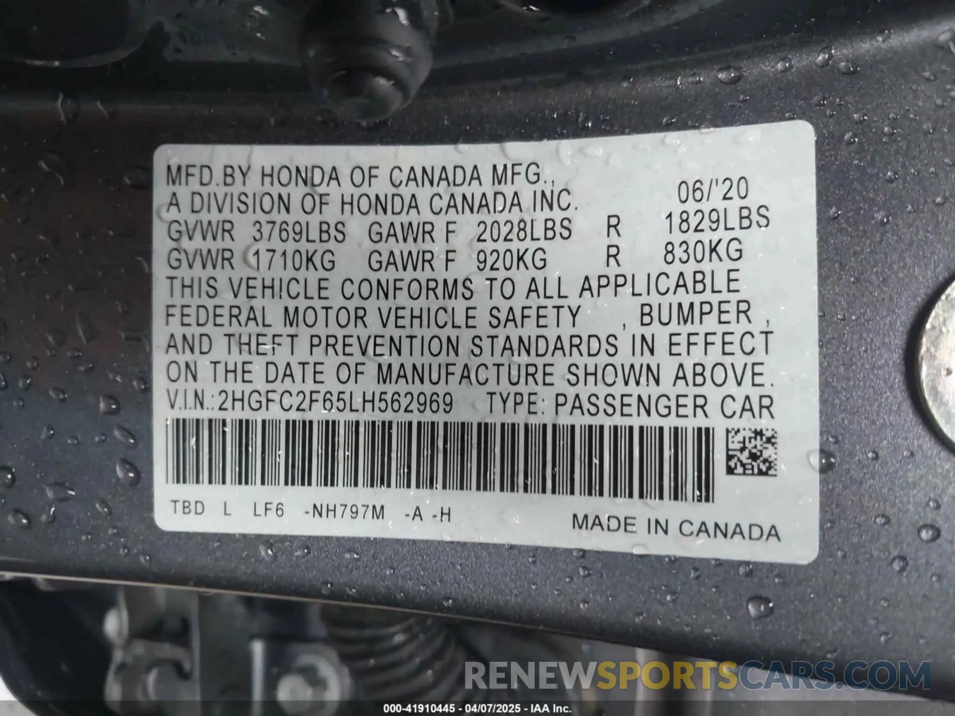 9 fotografías del automóvil dañado 2HGFC2F65LH562969 HONDA CIVIC 2020