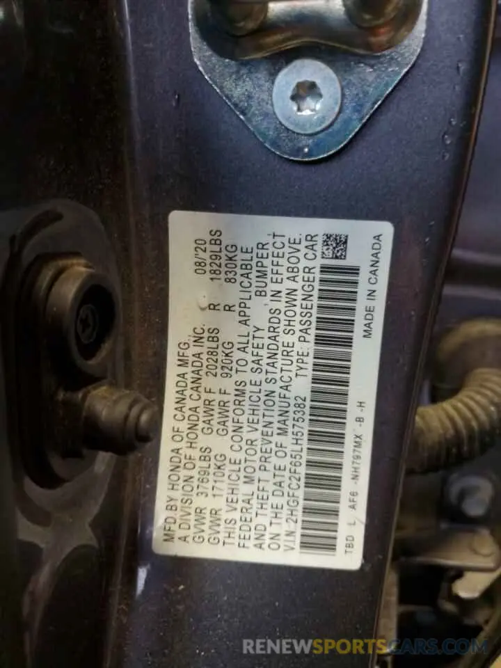 14 fotografías del automóvil dañado 2HGFC2F65LH575382 HONDA CIVIC 2020