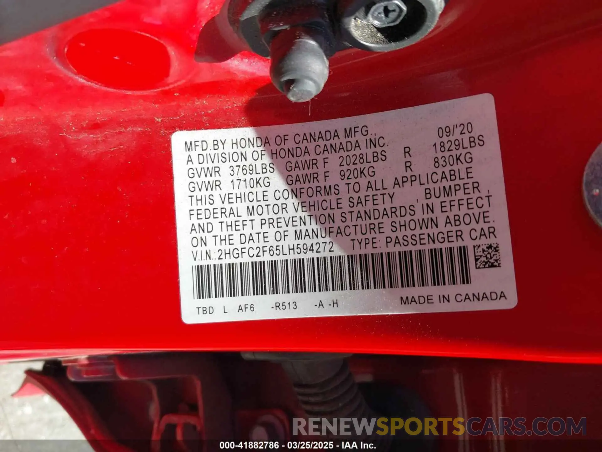 9 fotografías del automóvil dañado 2HGFC2F65LH594272 HONDA CIVIC 2020