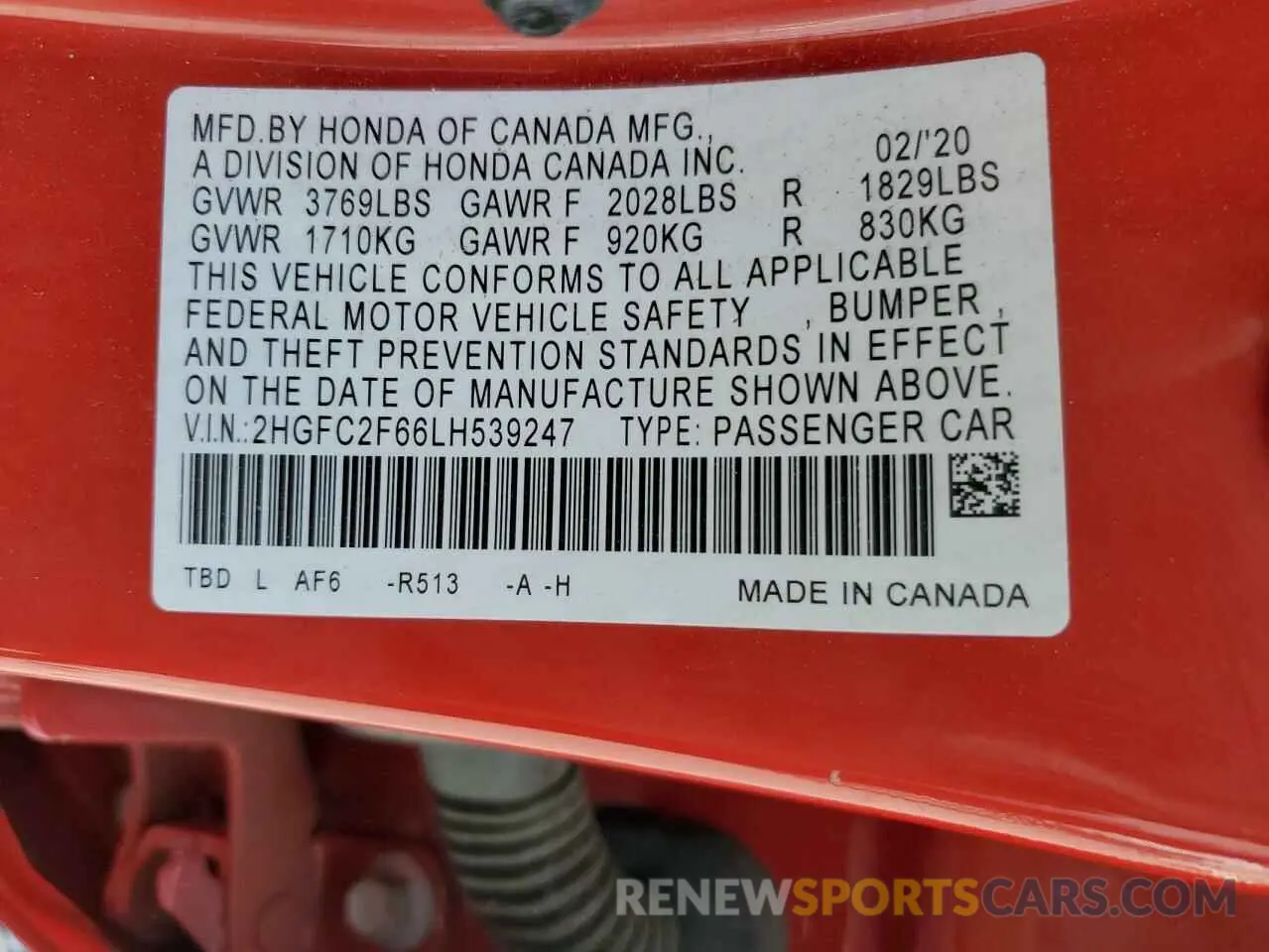 12 fotografías del automóvil dañado 2HGFC2F66LH539247 HONDA CIVIC 2020