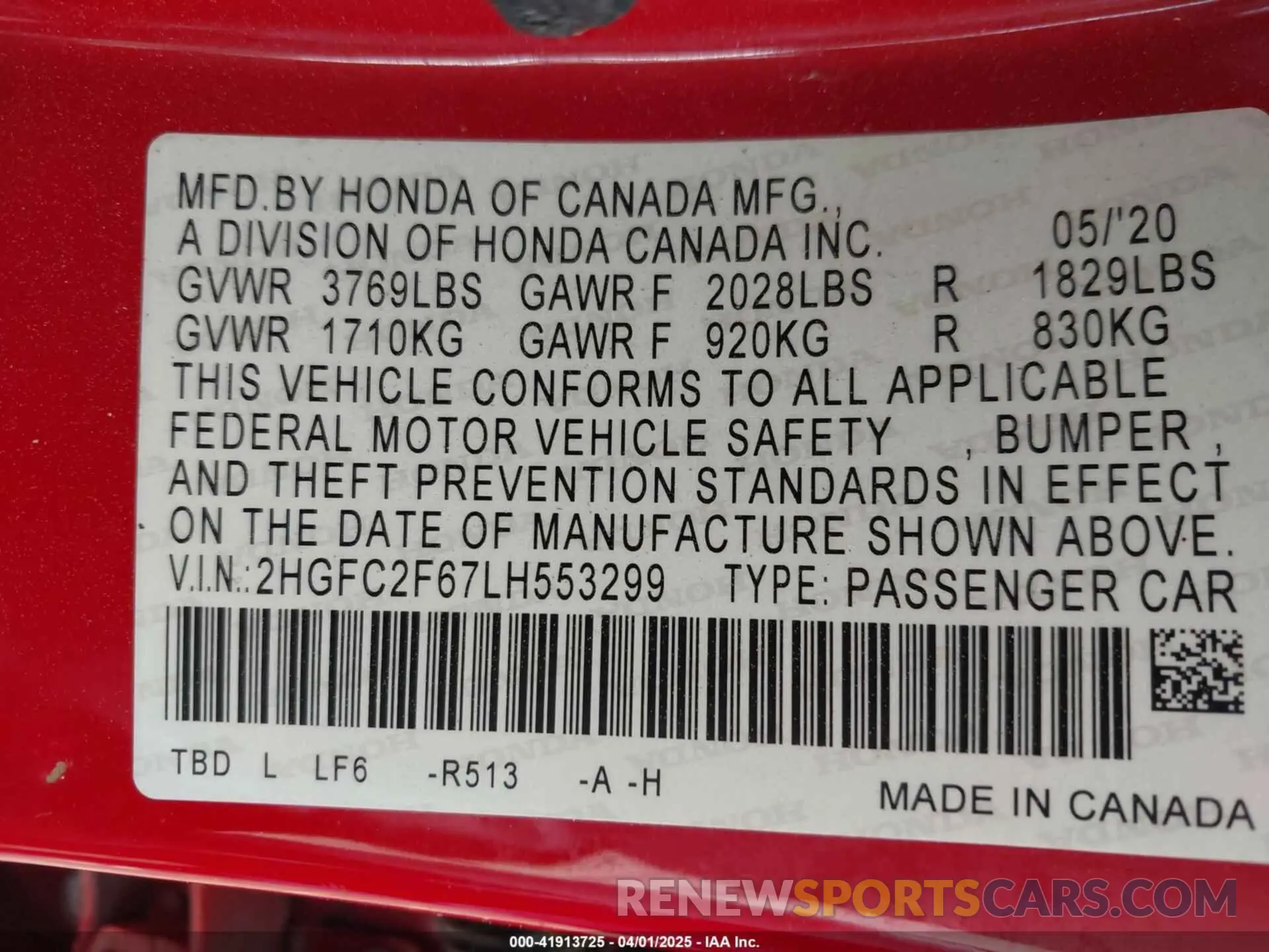 9 fotografías del automóvil dañado 2HGFC2F67LH553299 HONDA CIVIC 2020