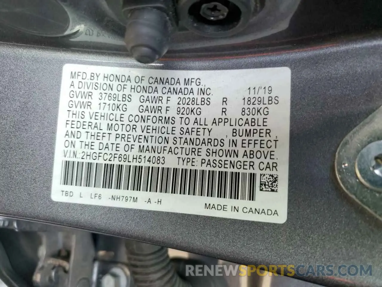 12 fotografías del automóvil dañado 2HGFC2F69LH514083 HONDA CIVIC 2020