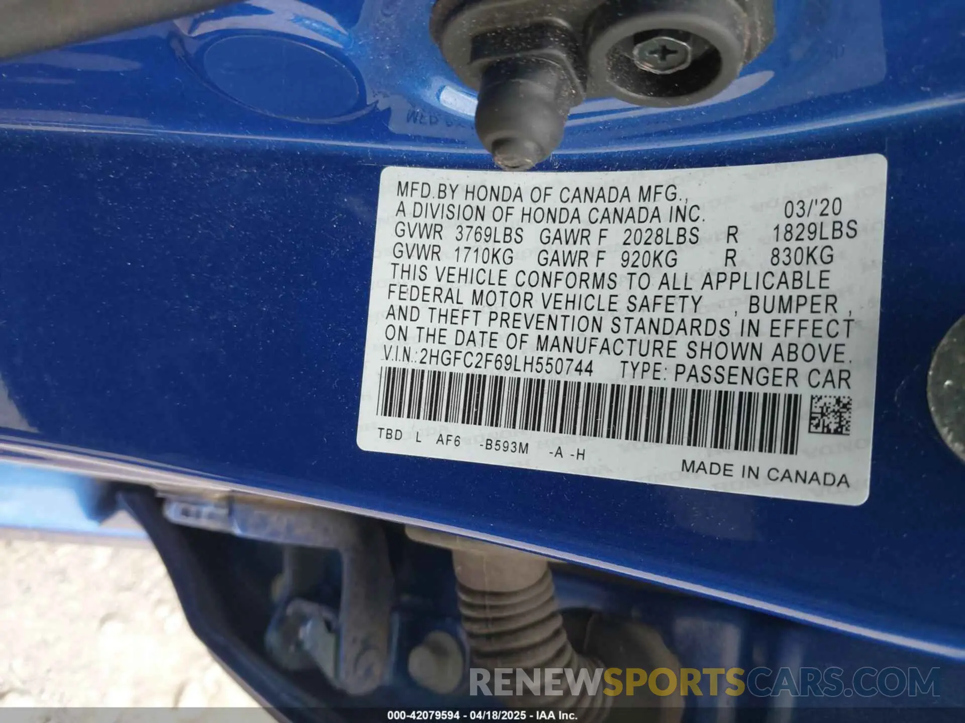 9 fotografías del automóvil dañado 2HGFC2F69LH550744 HONDA CIVIC 2020