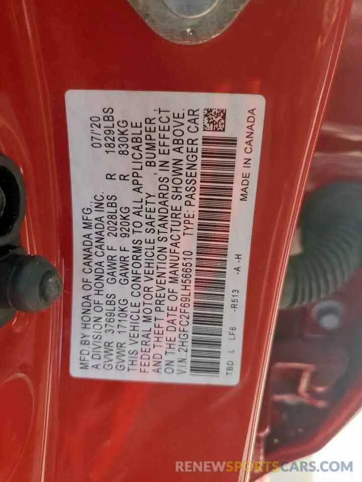 14 fotografías del automóvil dañado 2HGFC2F69LH566510 HONDA CIVIC 2020