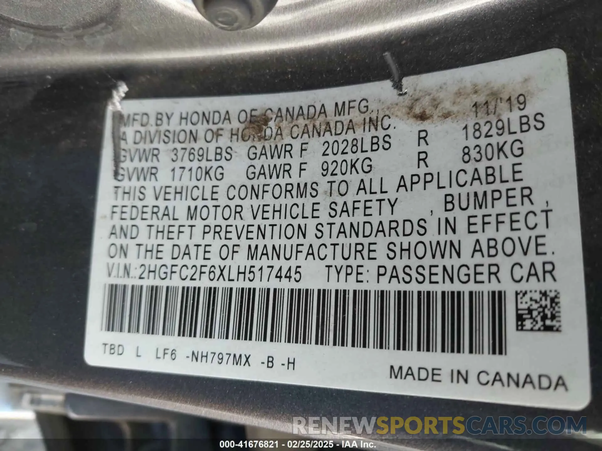 9 fotografías del automóvil dañado 2HGFC2F6XLH517445 HONDA CIVIC 2020
