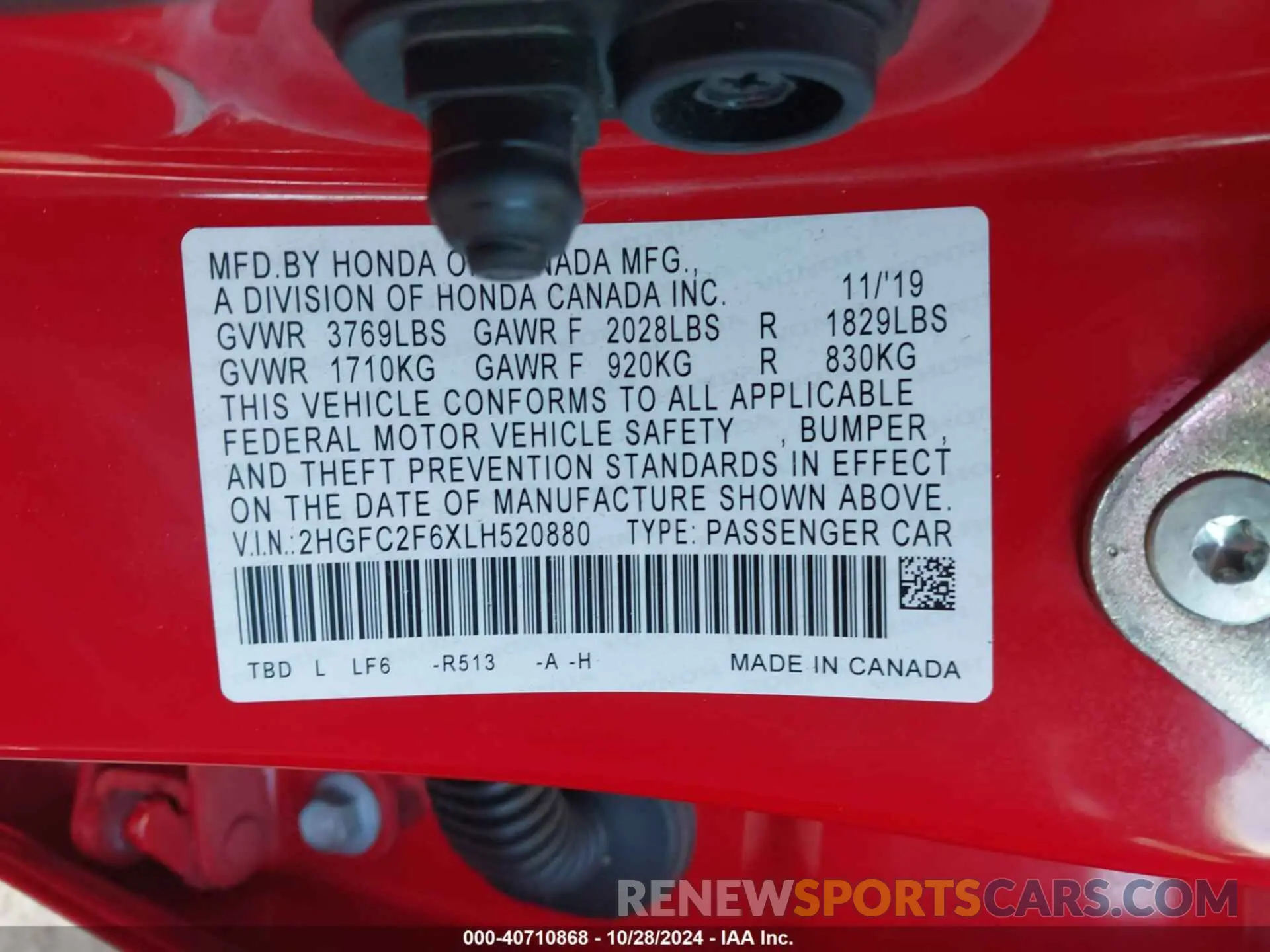 9 fotografías del automóvil dañado 2HGFC2F6XLH520880 HONDA CIVIC 2020