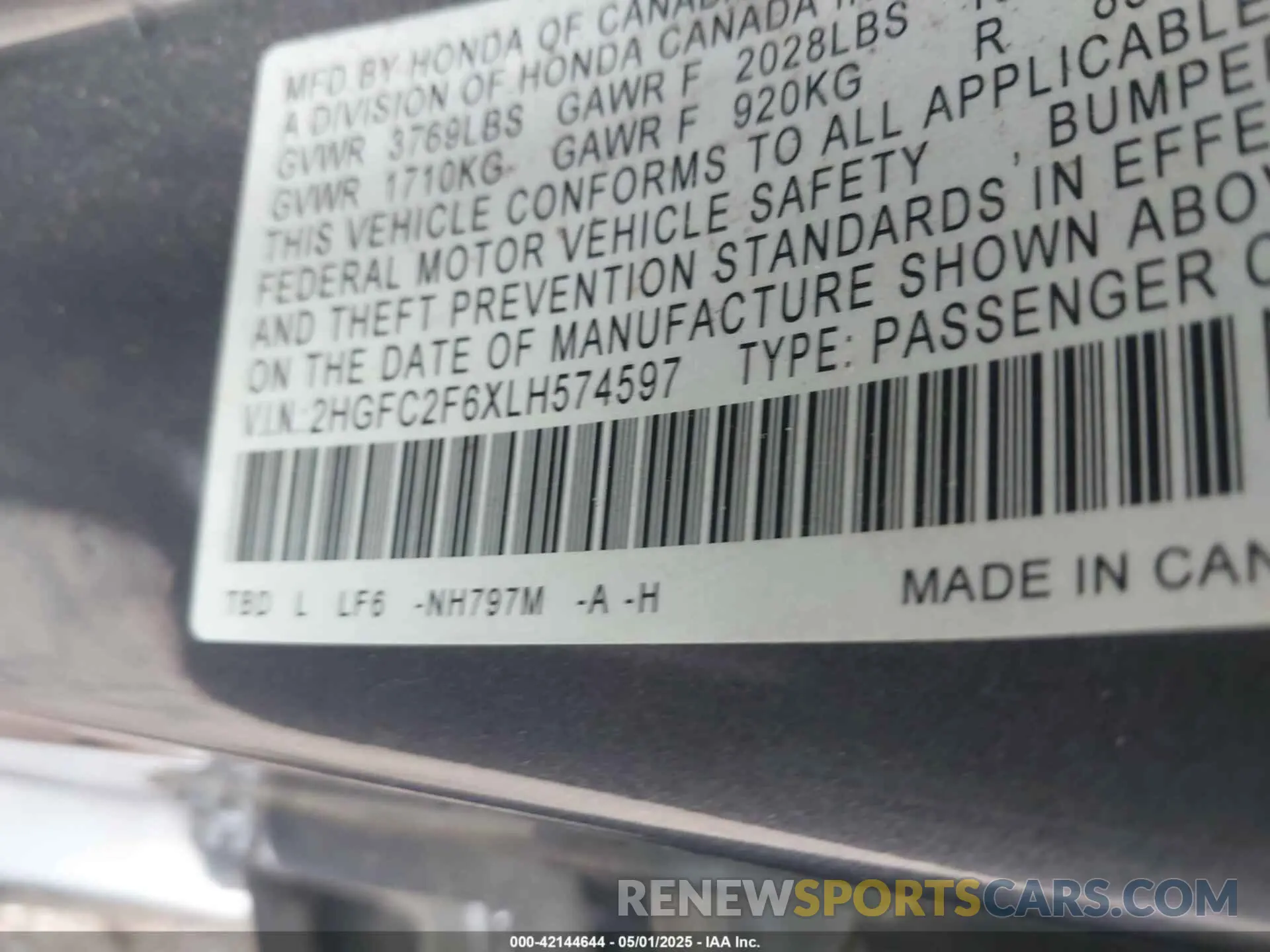 9 fotografías del automóvil dañado 2HGFC2F6XLH574597 HONDA CIVIC 2020