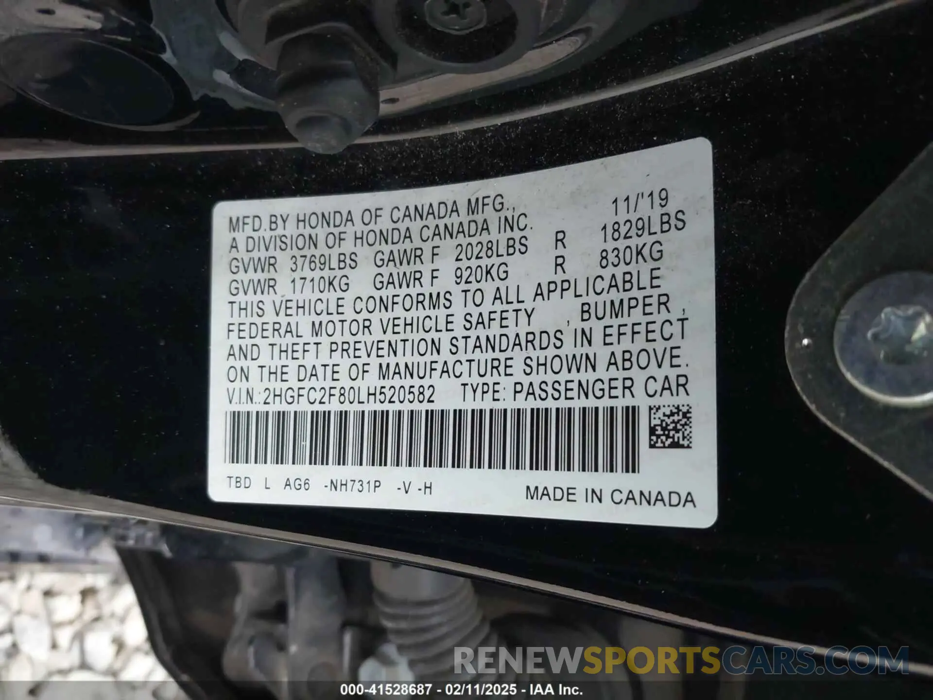 9 fotografías del automóvil dañado 2HGFC2F80LH520582 HONDA CIVIC 2020