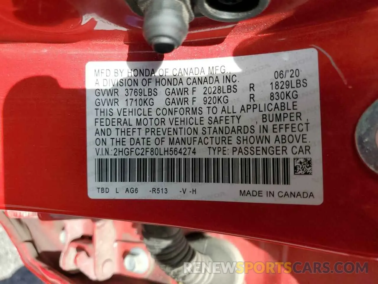 12 fotografías del automóvil dañado 2HGFC2F80LH564274 HONDA CIVIC 2020