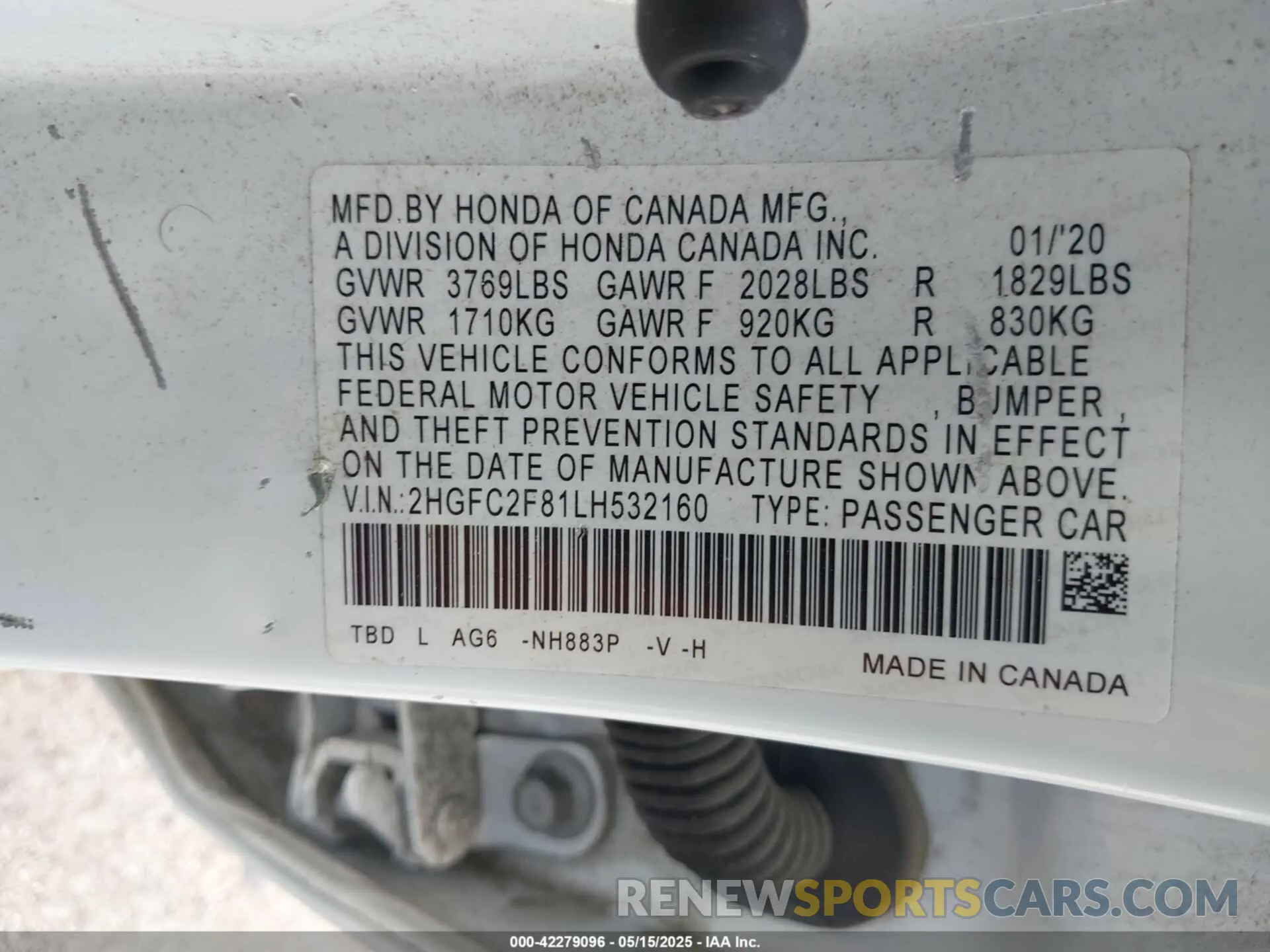 9 fotografías del automóvil dañado 2HGFC2F81LH532160 HONDA CIVIC 2020