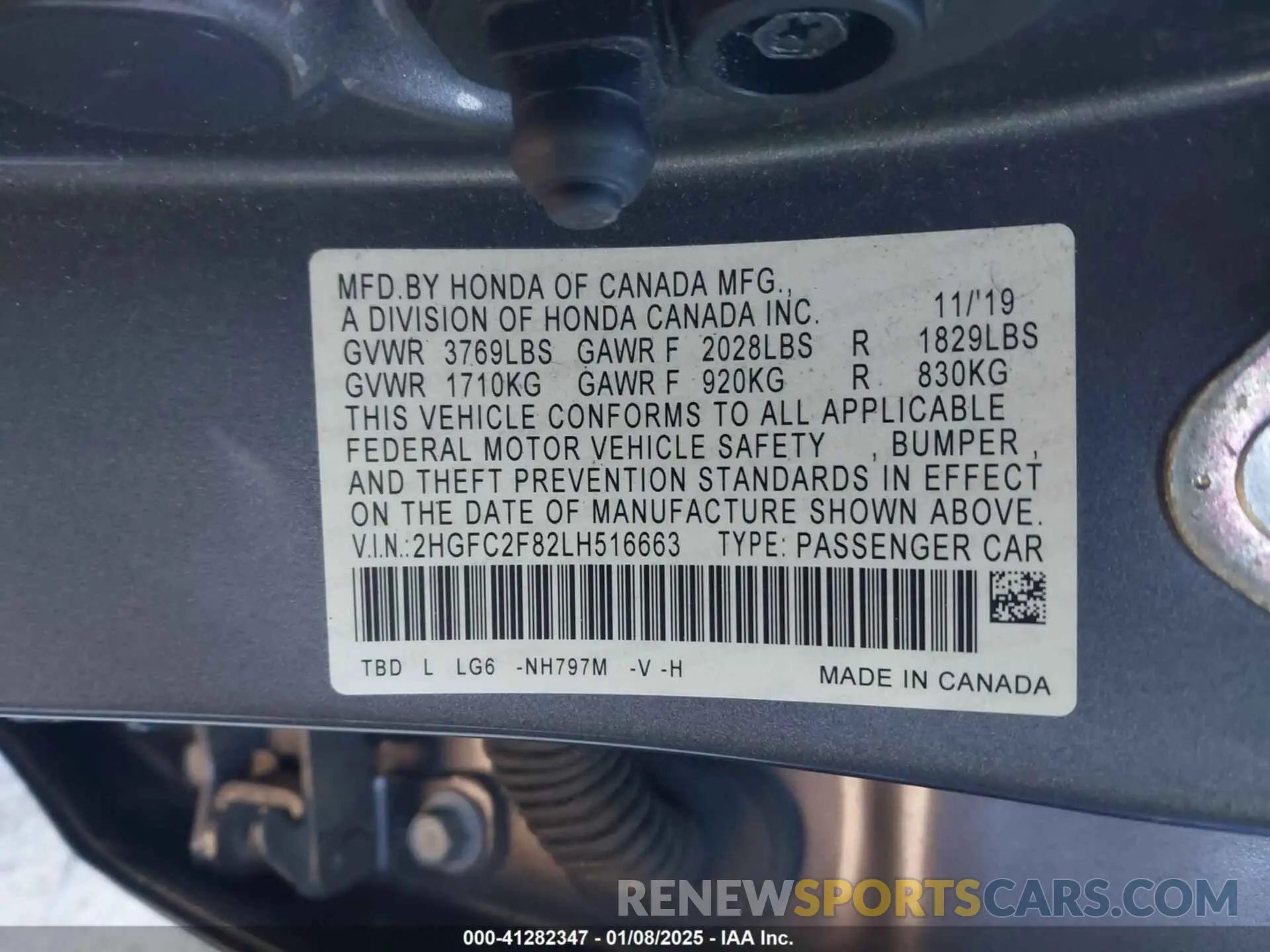 9 fotografías del automóvil dañado 2HGFC2F82LH516663 HONDA CIVIC 2020