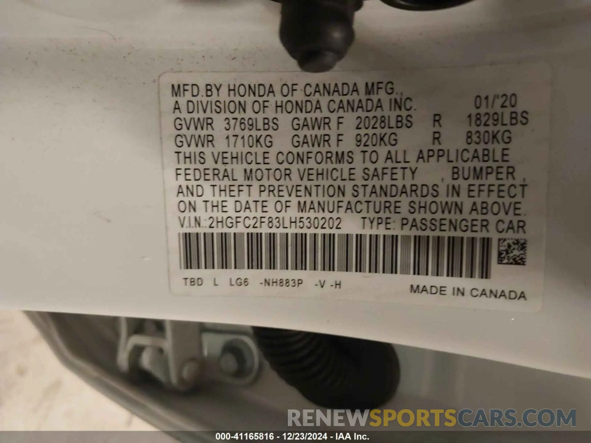 9 fotografías del automóvil dañado 2HGFC2F83LH530202 HONDA CIVIC 2020