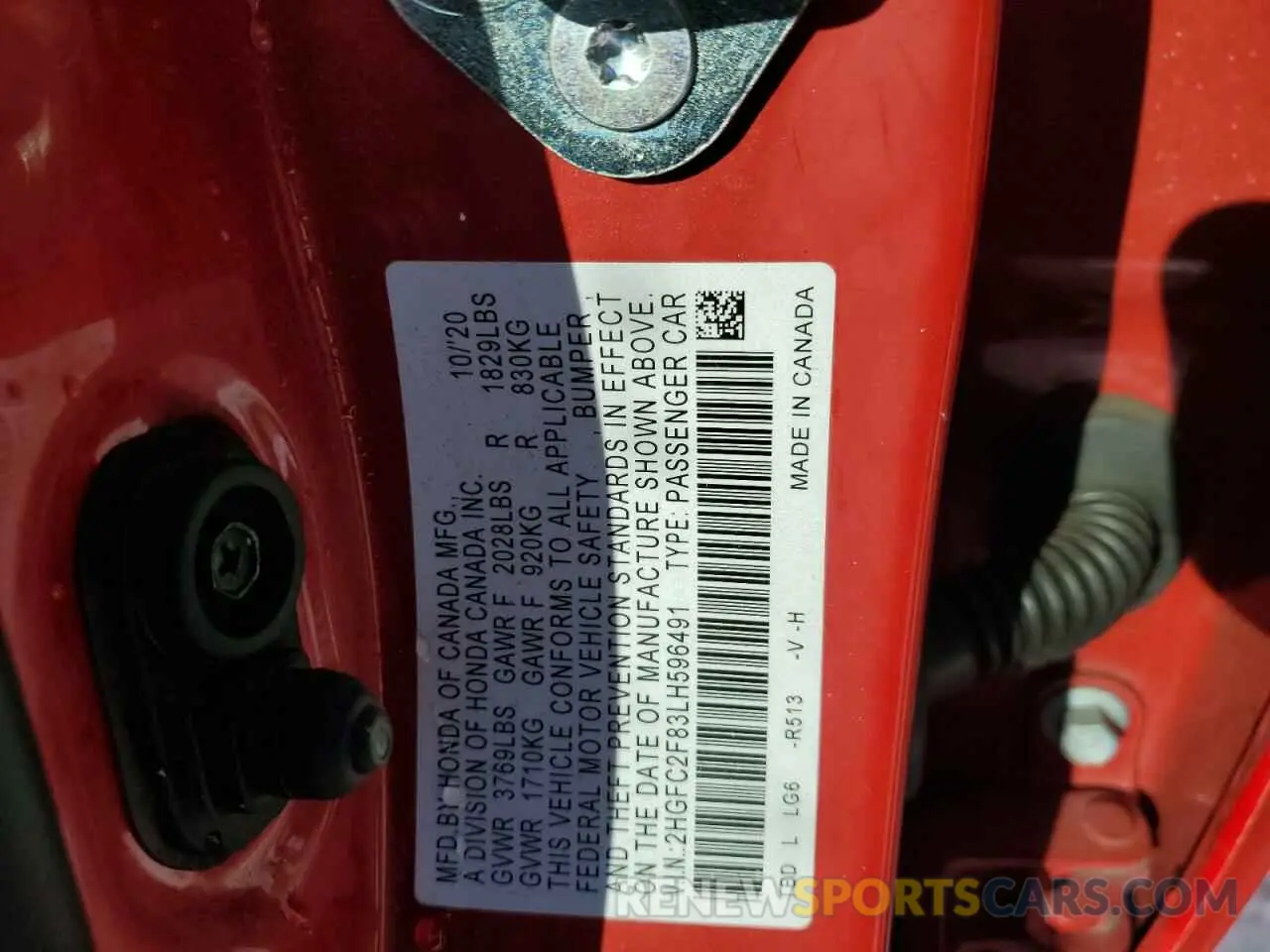 12 fotografías del automóvil dañado 2HGFC2F83LH596491 HONDA CIVIC 2020