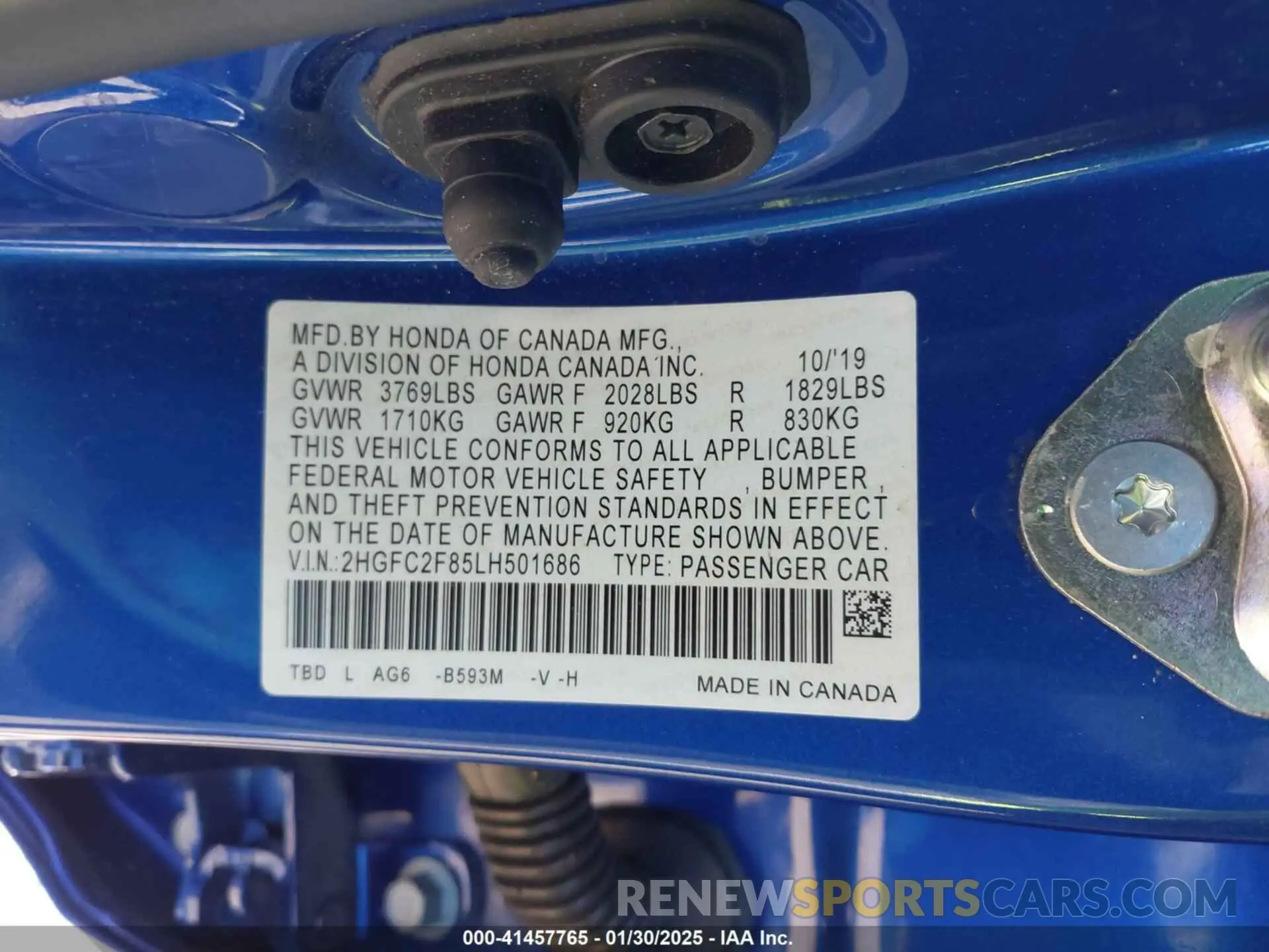 9 fotografías del automóvil dañado 2HGFC2F85LH501686 HONDA CIVIC 2020