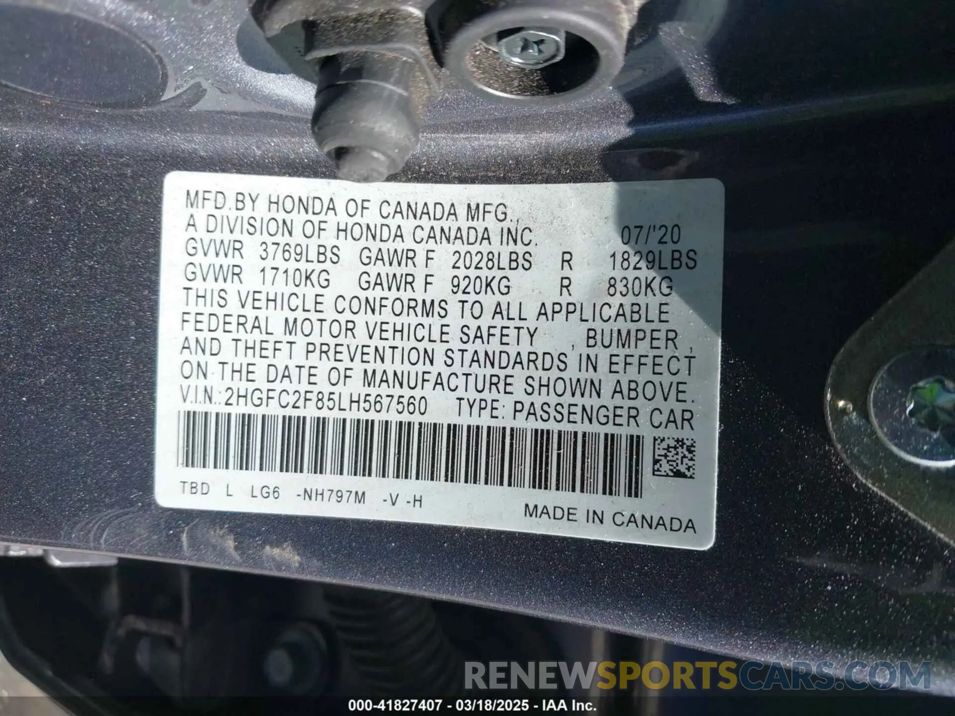 9 fotografías del automóvil dañado 2HGFC2F85LH567560 HONDA CIVIC 2020