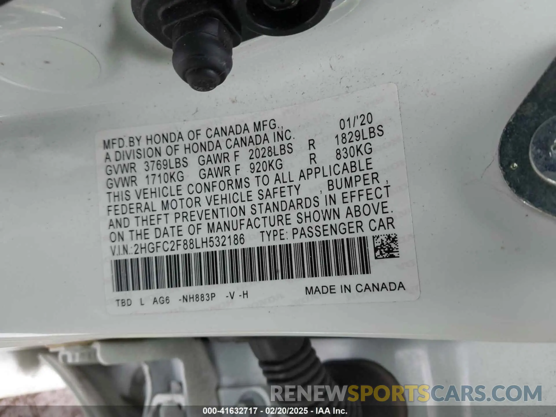 9 fotografías del automóvil dañado 2HGFC2F88LH532186 HONDA CIVIC 2020