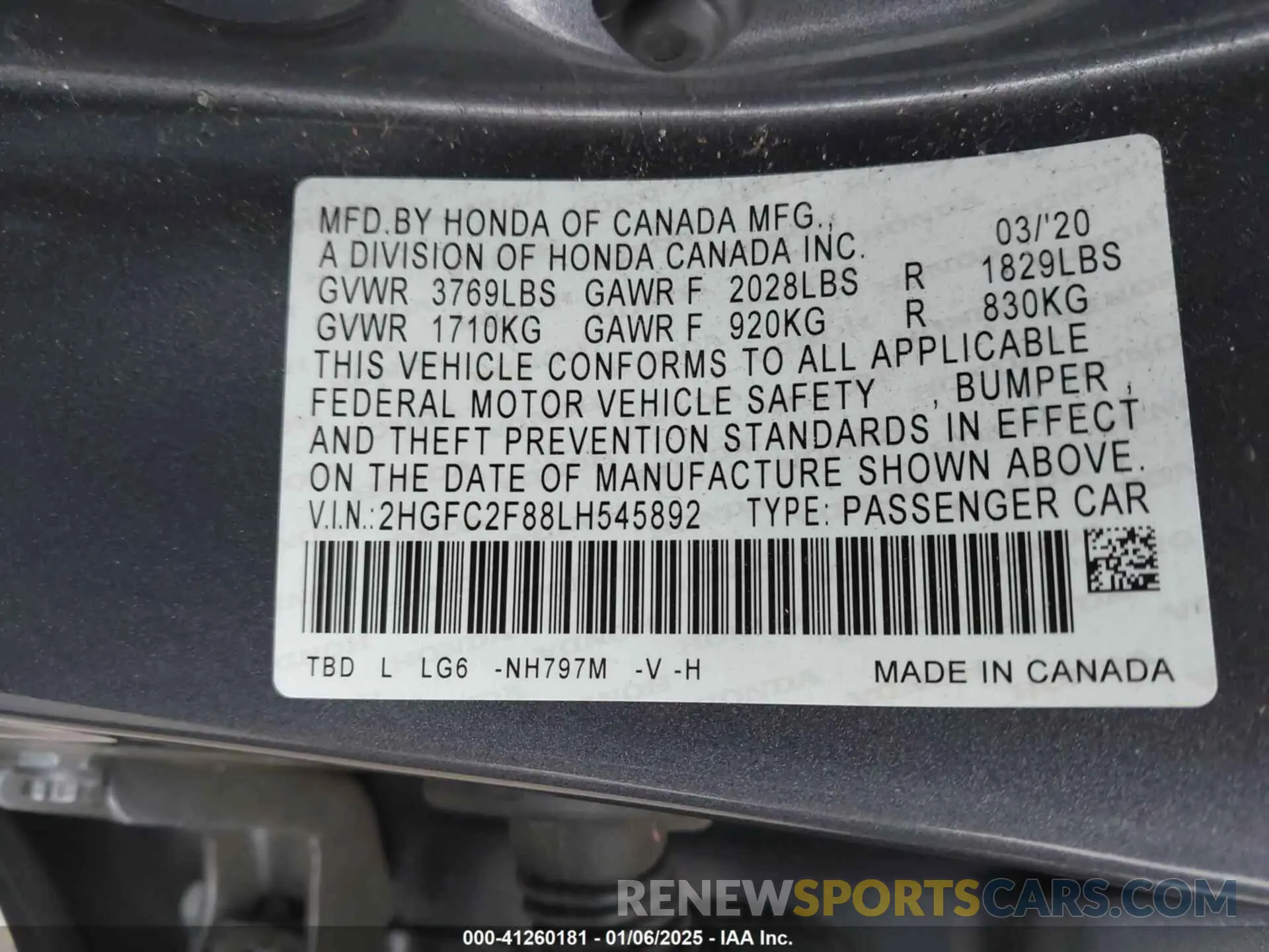 9 fotografías del automóvil dañado 2HGFC2F88LH545892 HONDA CIVIC 2020