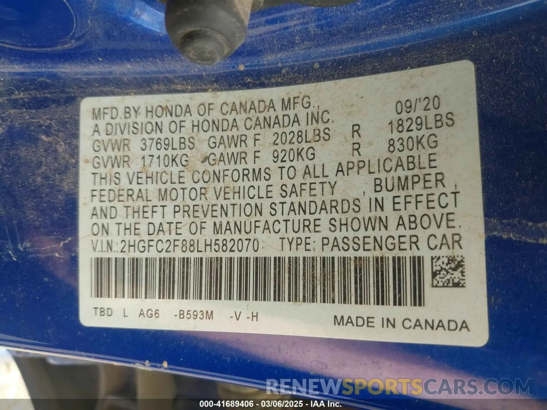 9 fotografías del automóvil dañado 2HGFC2F88LH582070 HONDA CIVIC 2020