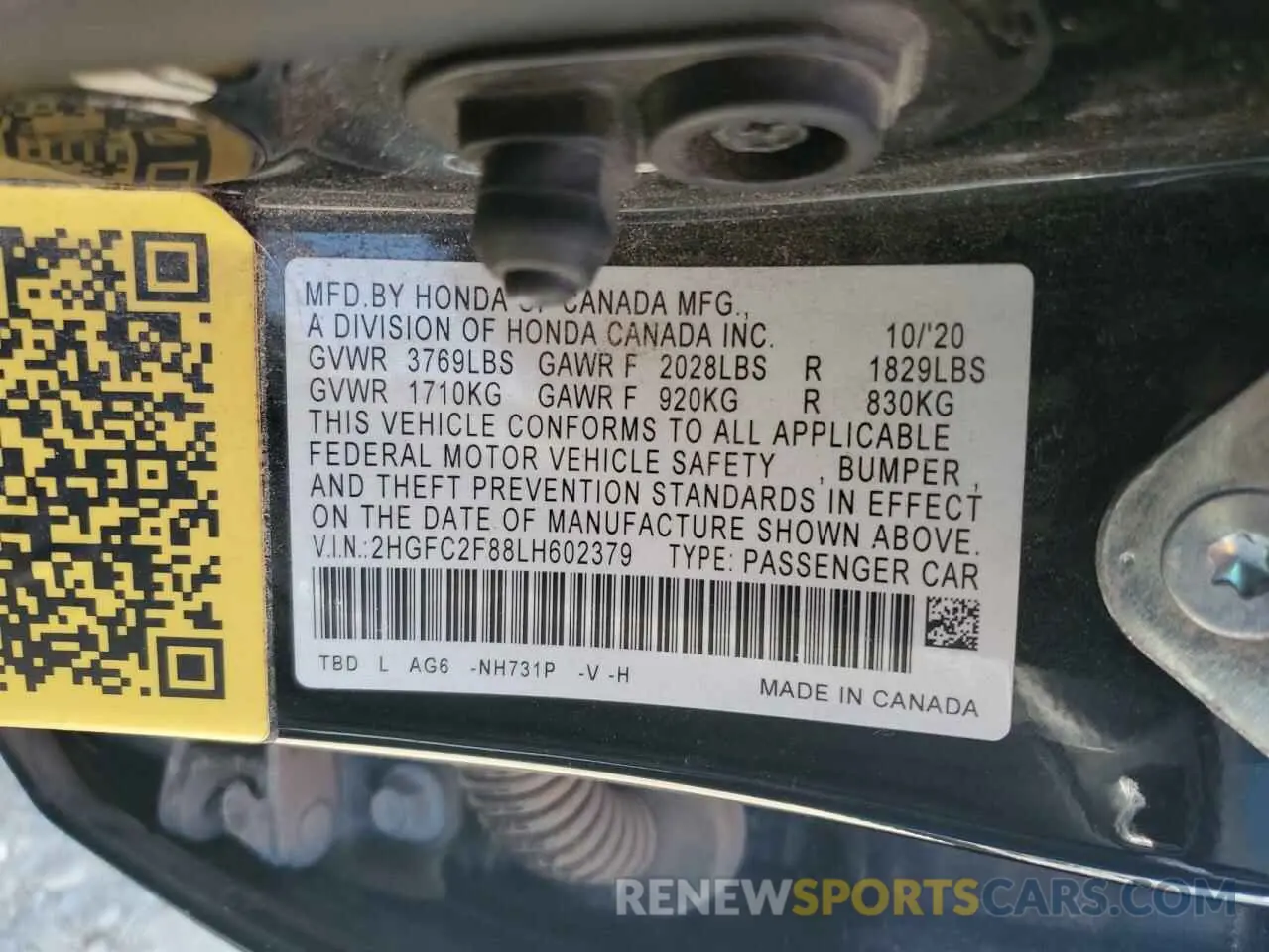 13 fotografías del automóvil dañado 2HGFC2F88LH602379 HONDA CIVIC 2020