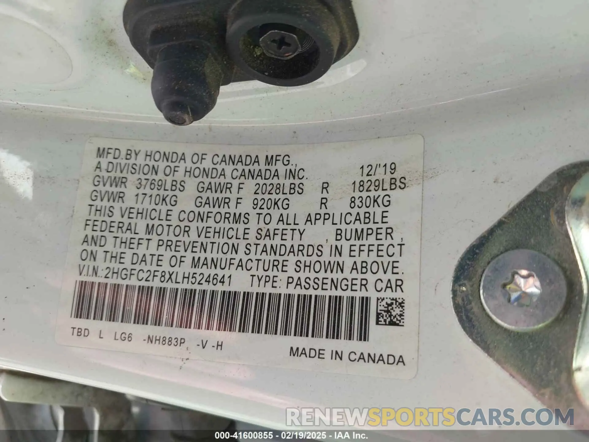 9 fotografías del automóvil dañado 2HGFC2F8XLH524641 HONDA CIVIC 2020