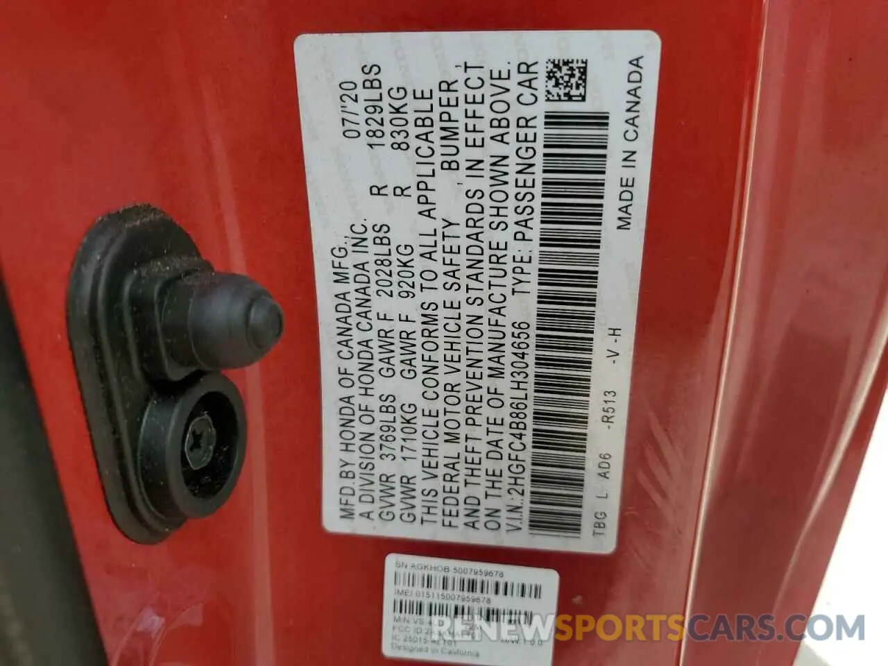 12 fotografías del automóvil dañado 2HGFC4B86LH304656 HONDA CIVIC 2020