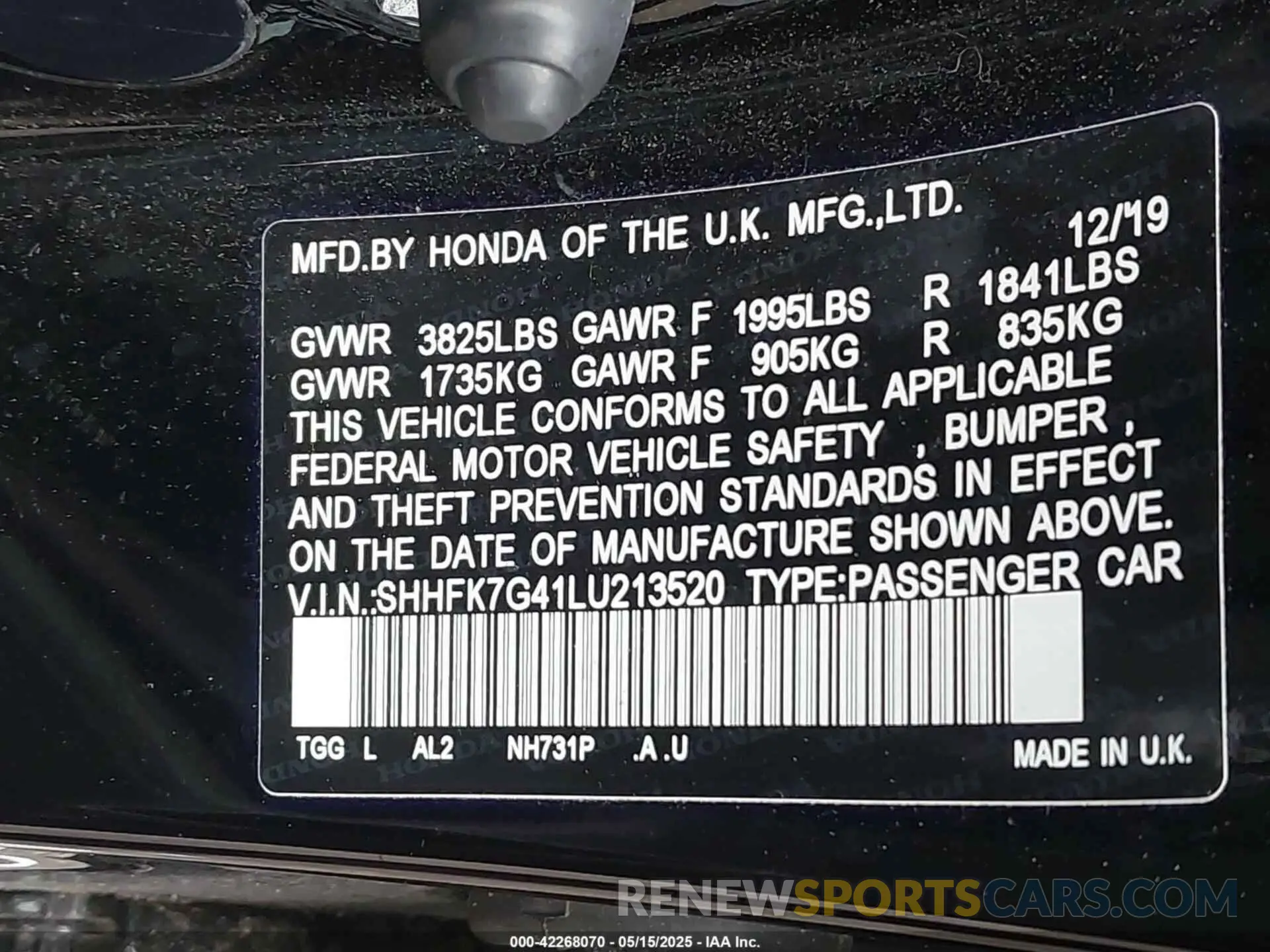 9 fotografías del automóvil dañado SHHFK7G41LU213520 HONDA CIVIC 2020