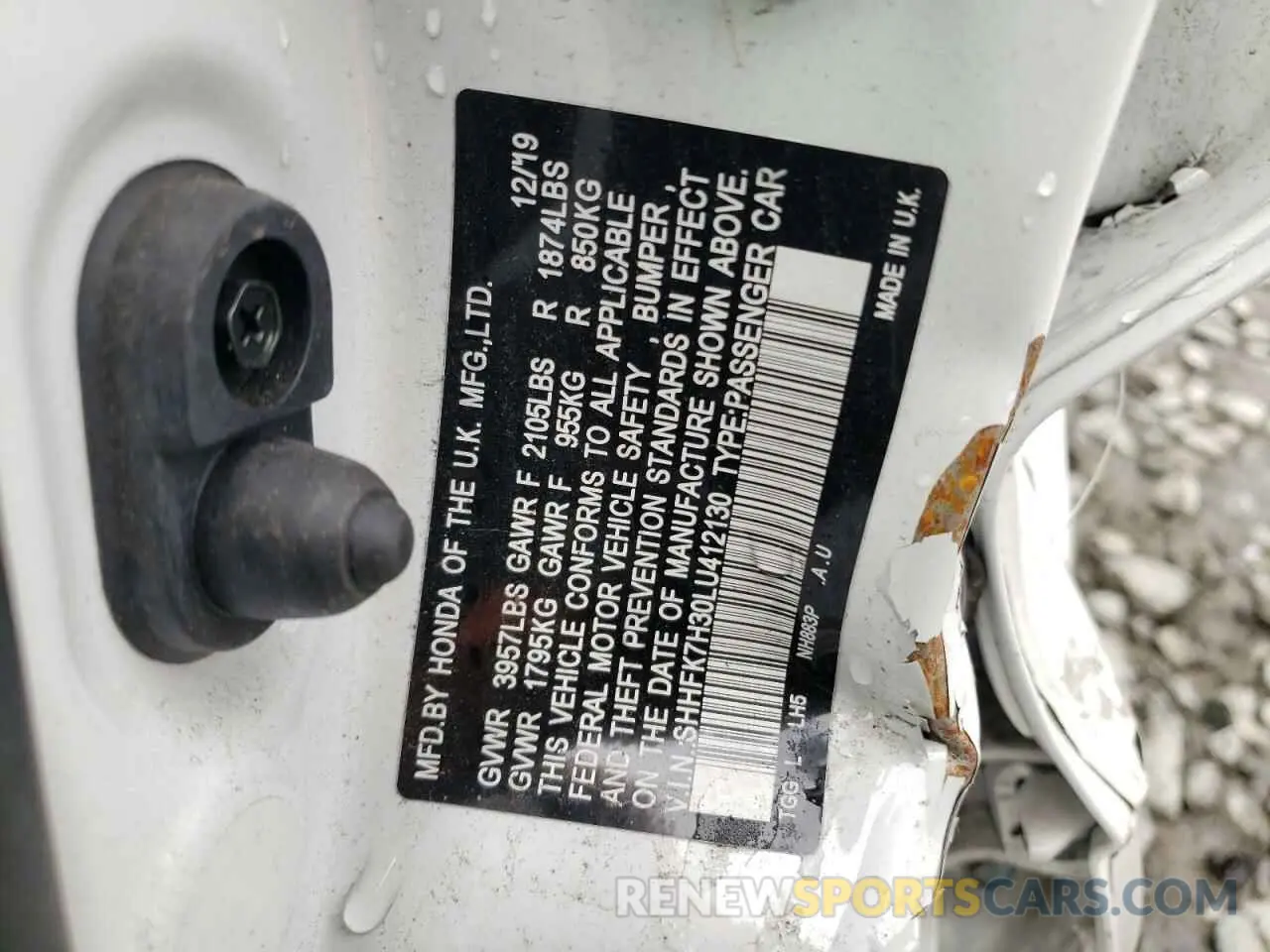 12 fotografías del automóvil dañado SHHFK7H30LU412130 HONDA CIVIC 2020