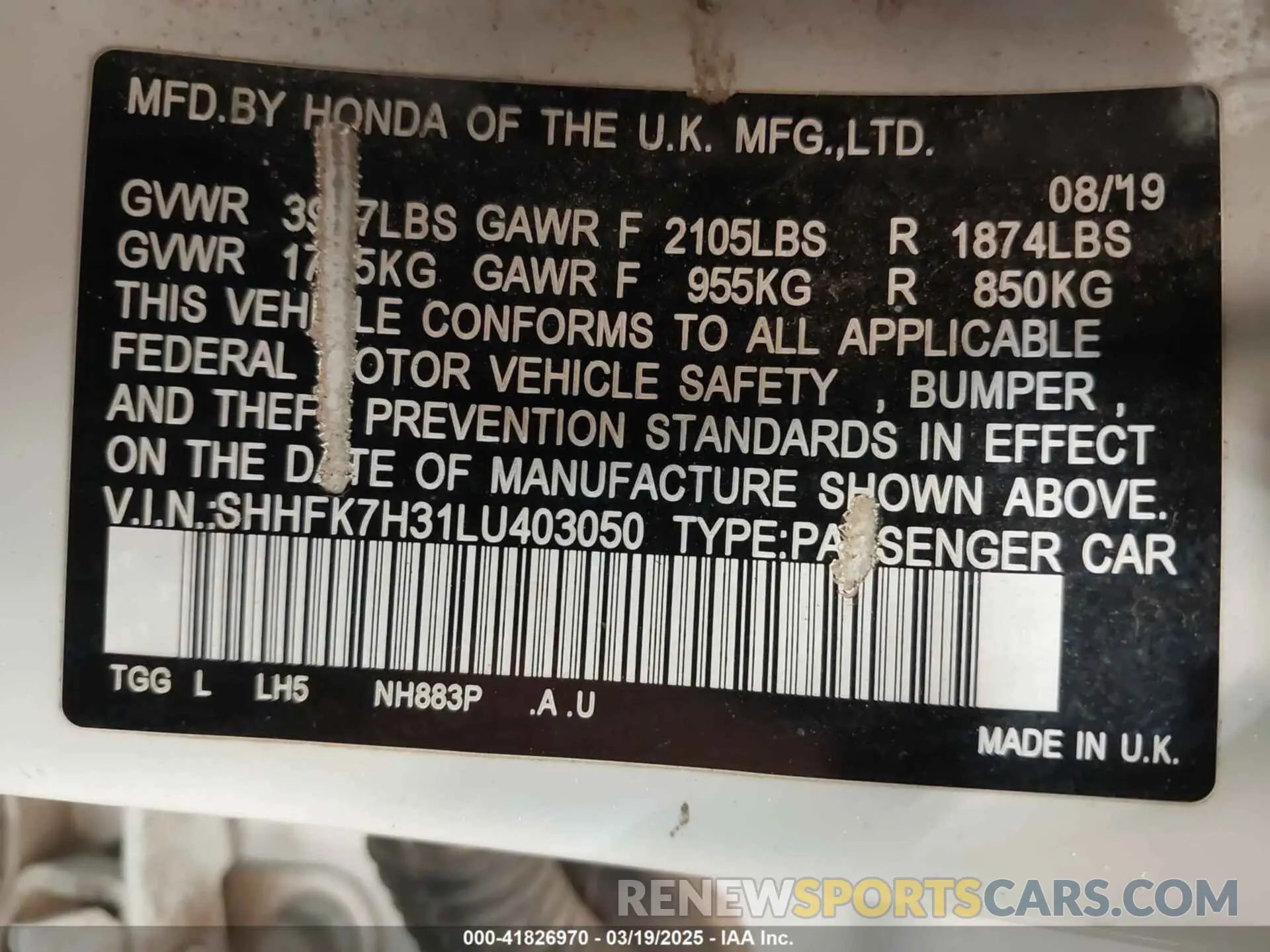 9 fotografías del automóvil dañado SHHFK7H31LU403050 HONDA CIVIC 2020