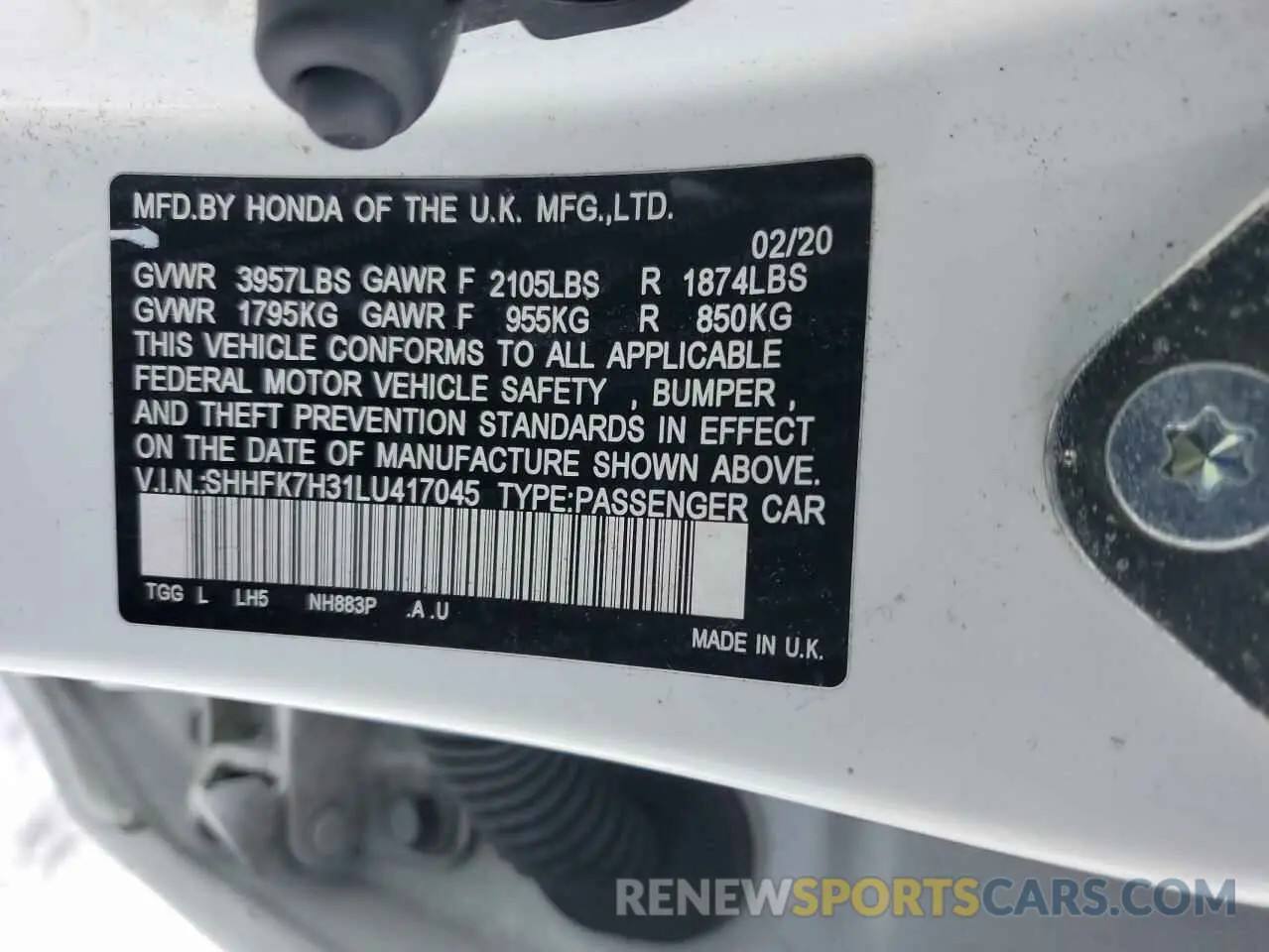 12 fotografías del automóvil dañado SHHFK7H31LU417045 HONDA CIVIC 2020