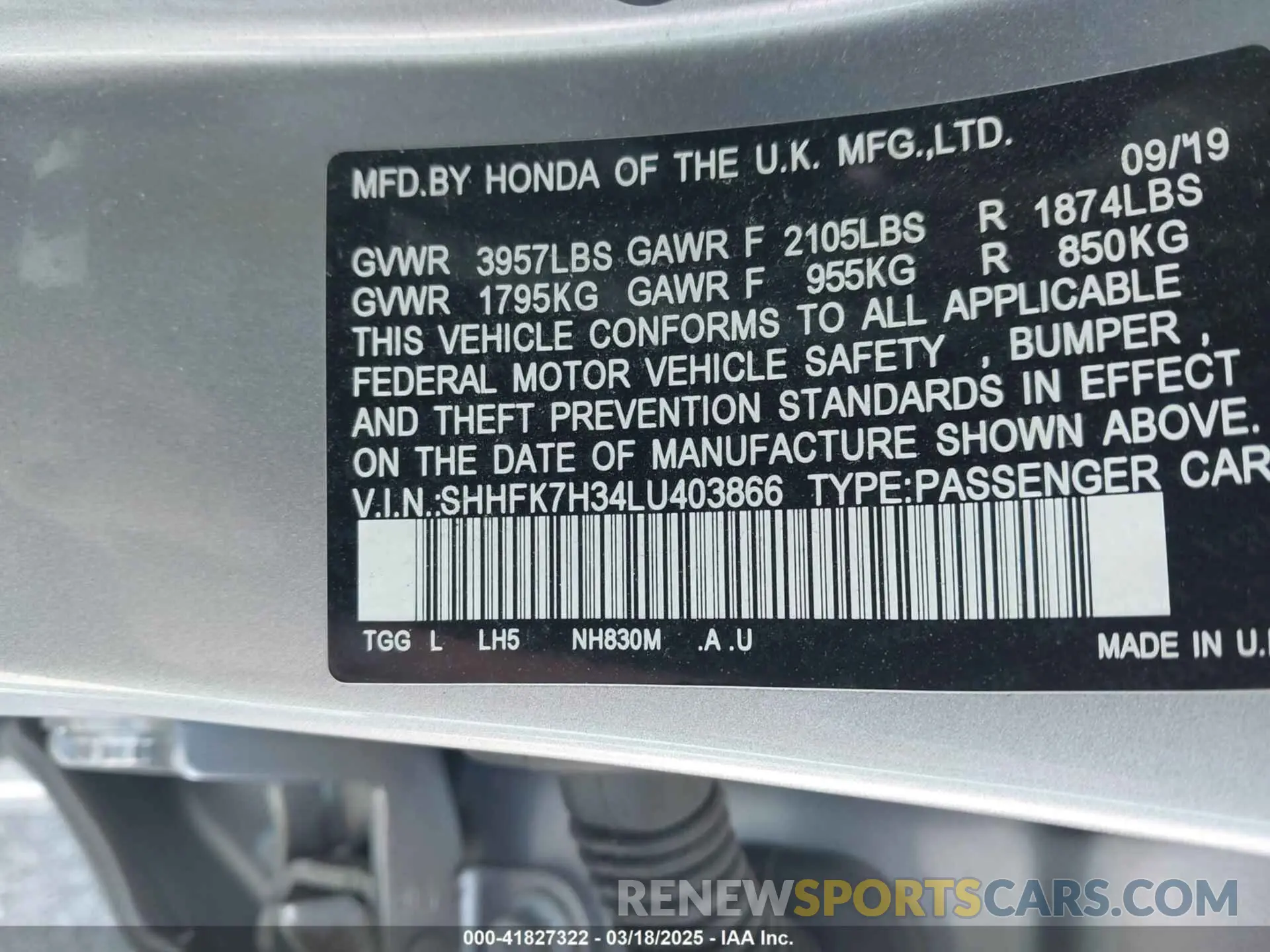 9 fotografías del automóvil dañado SHHFK7H34LU403866 HONDA CIVIC 2020