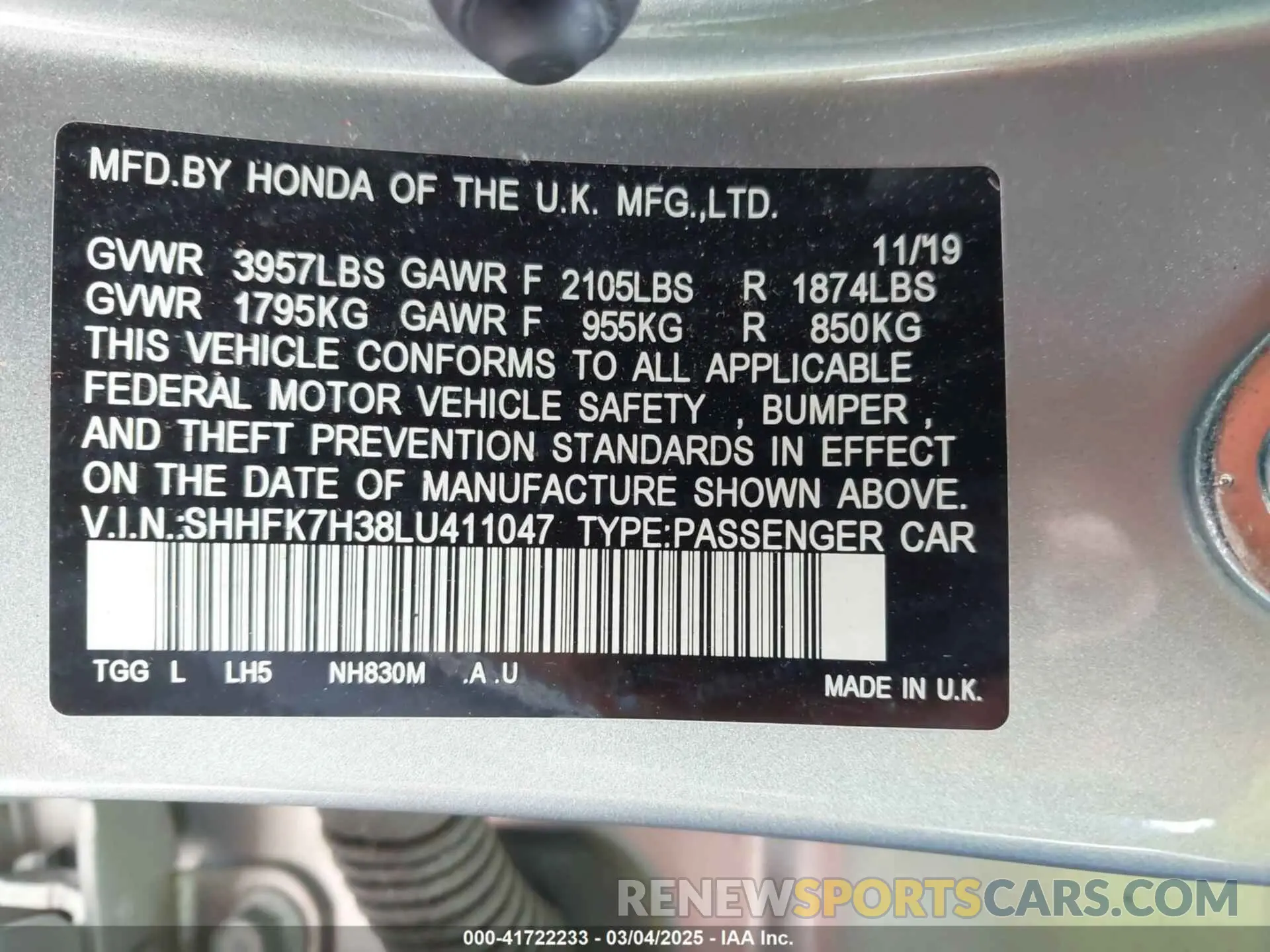 9 fotografías del automóvil dañado SHHFK7H38LU411047 HONDA CIVIC 2020