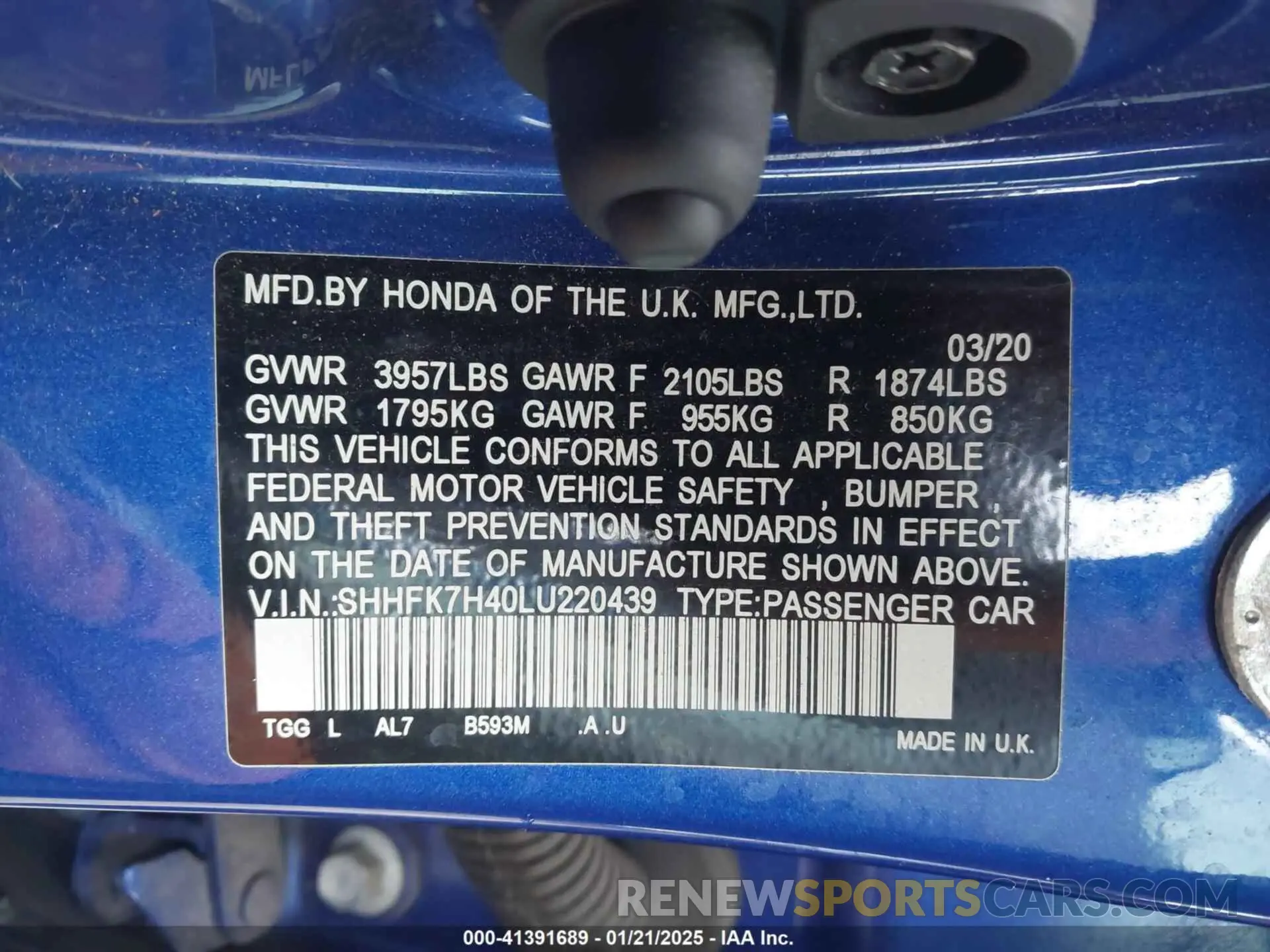 9 fotografías del automóvil dañado SHHFK7H40LU220439 HONDA CIVIC 2020