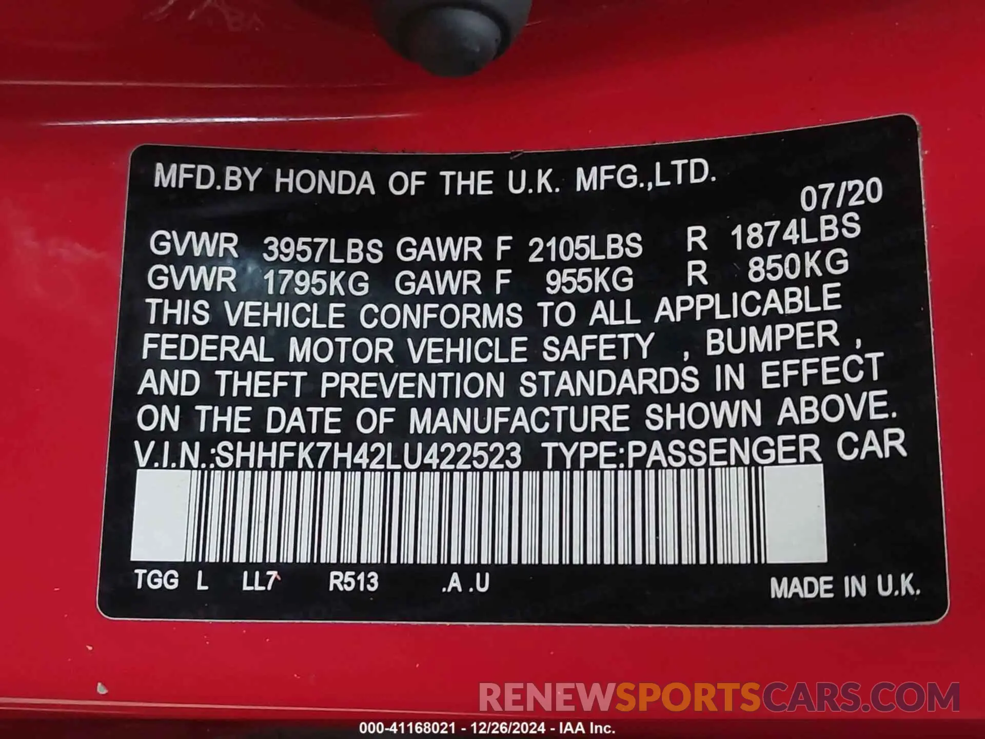 9 fotografías del automóvil dañado SHHFK7H42LU422523 HONDA CIVIC 2020