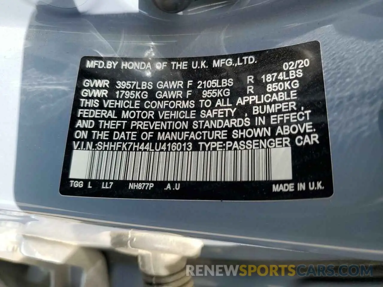 12 fotografías del automóvil dañado SHHFK7H44LU416013 HONDA CIVIC 2020
