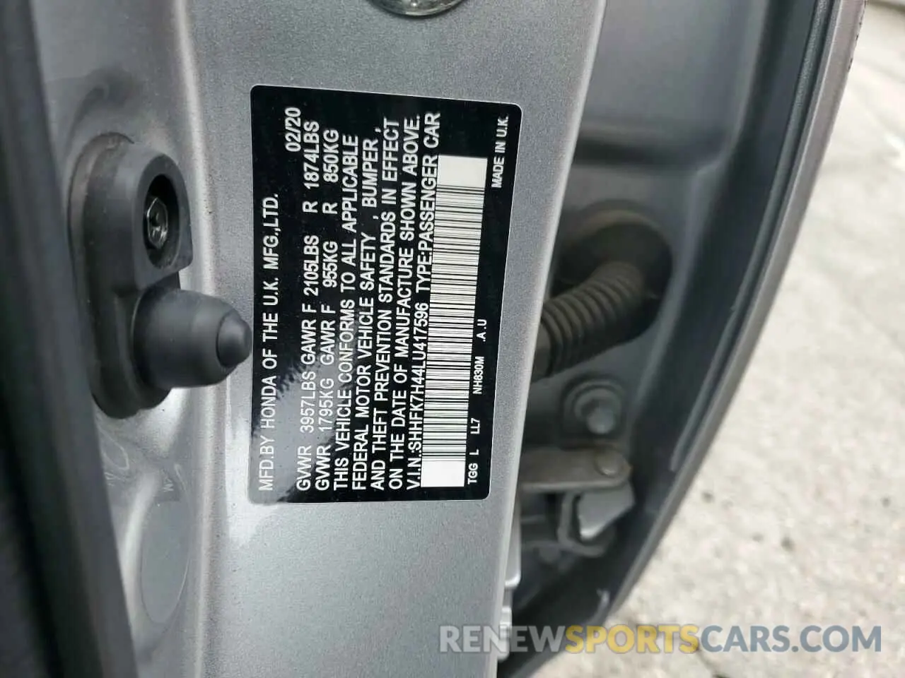 12 fotografías del automóvil dañado SHHFK7H44LU417596 HONDA CIVIC 2020