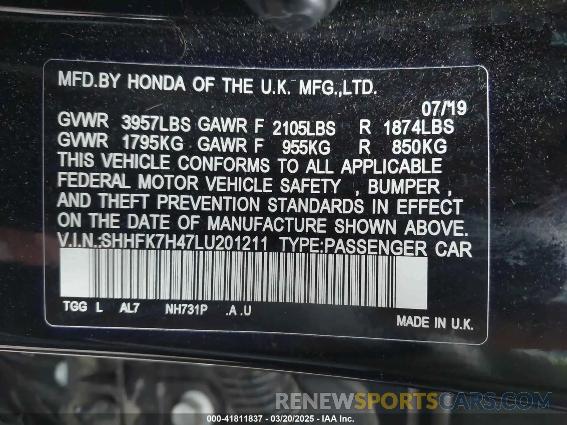 9 fotografías del automóvil dañado SHHFK7H47LU201211 HONDA CIVIC 2020
