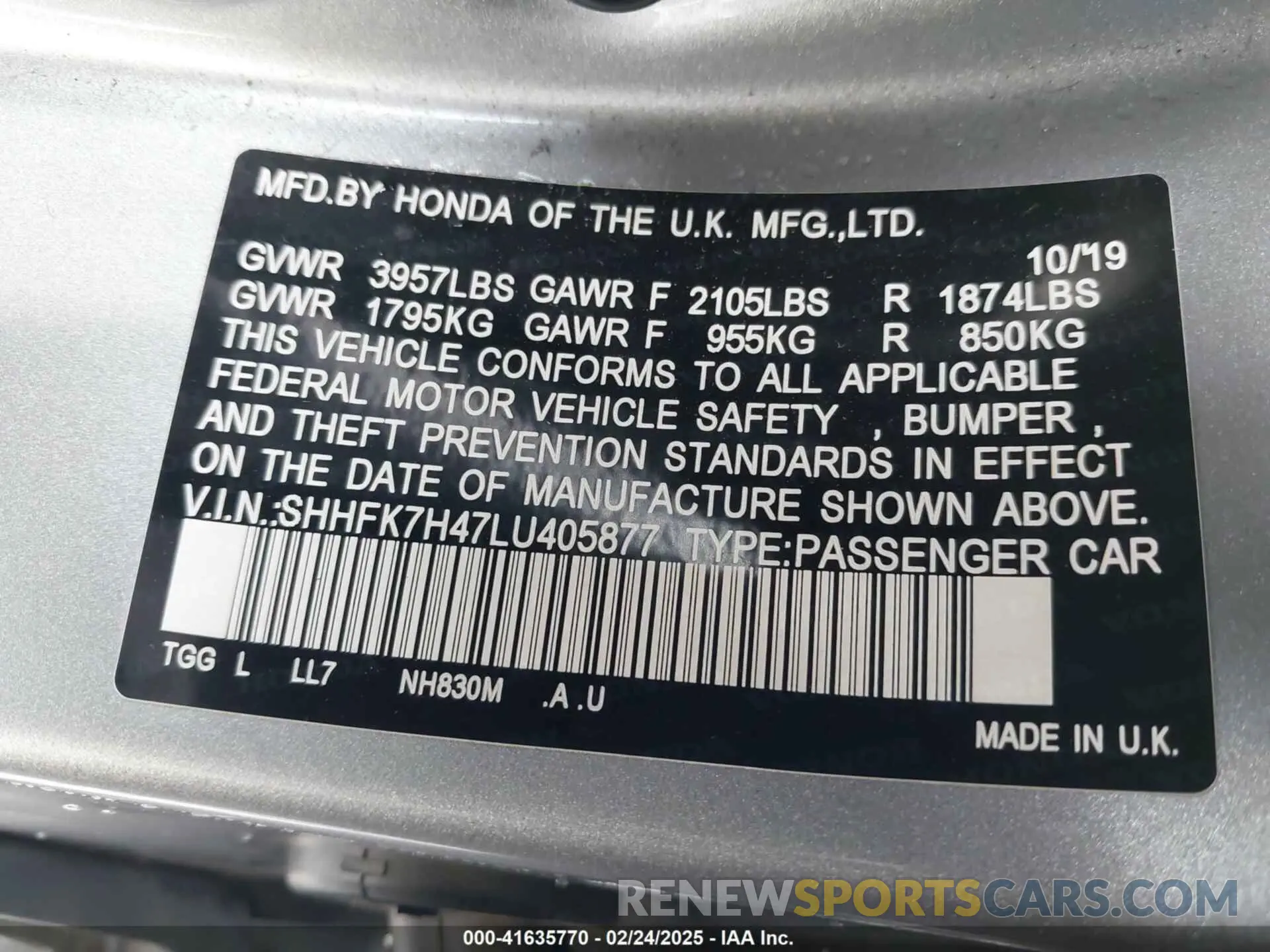 9 fotografías del automóvil dañado SHHFK7H47LU405877 HONDA CIVIC 2020